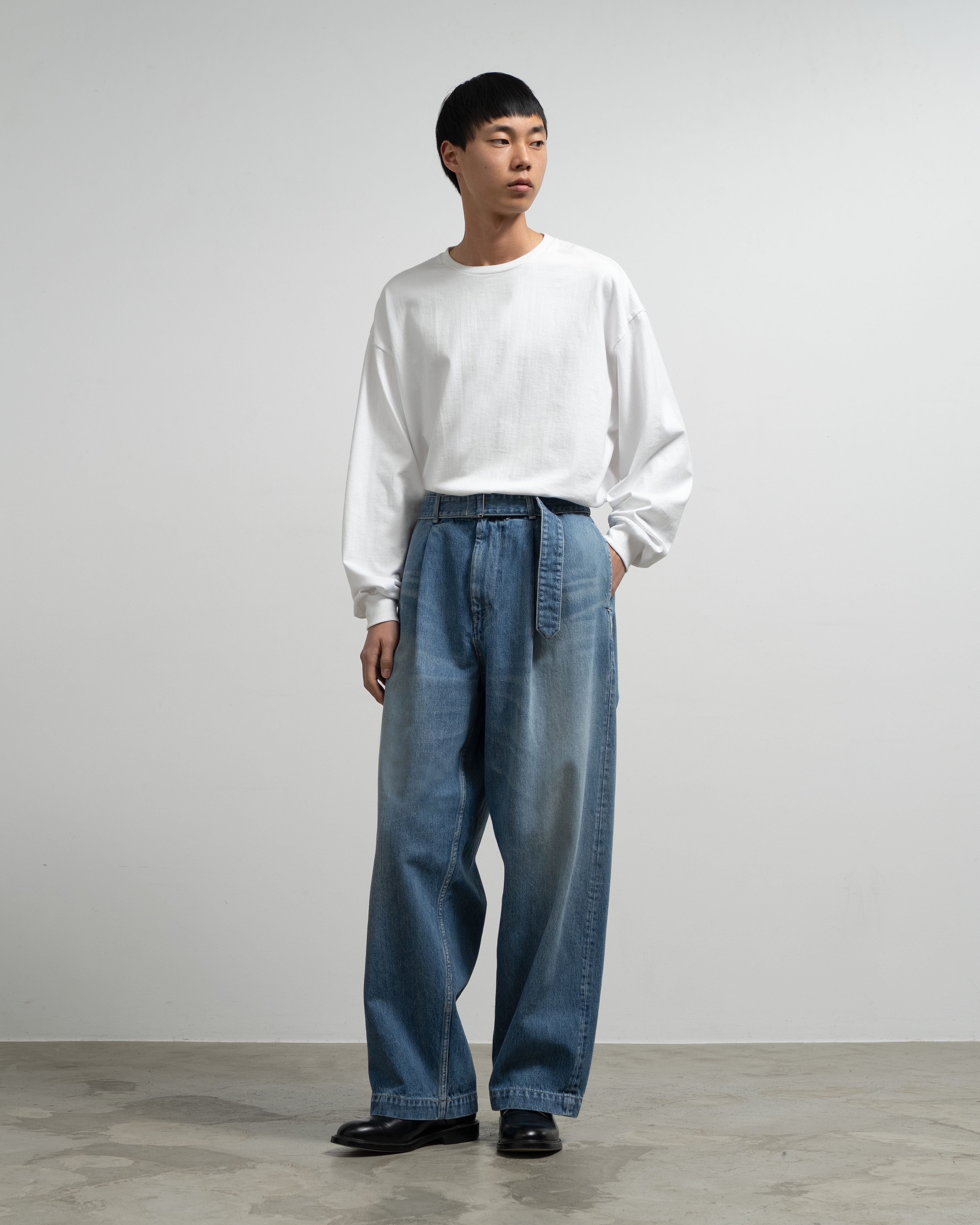 Selvage Denim Belted Pants -LIGHT FADE-
