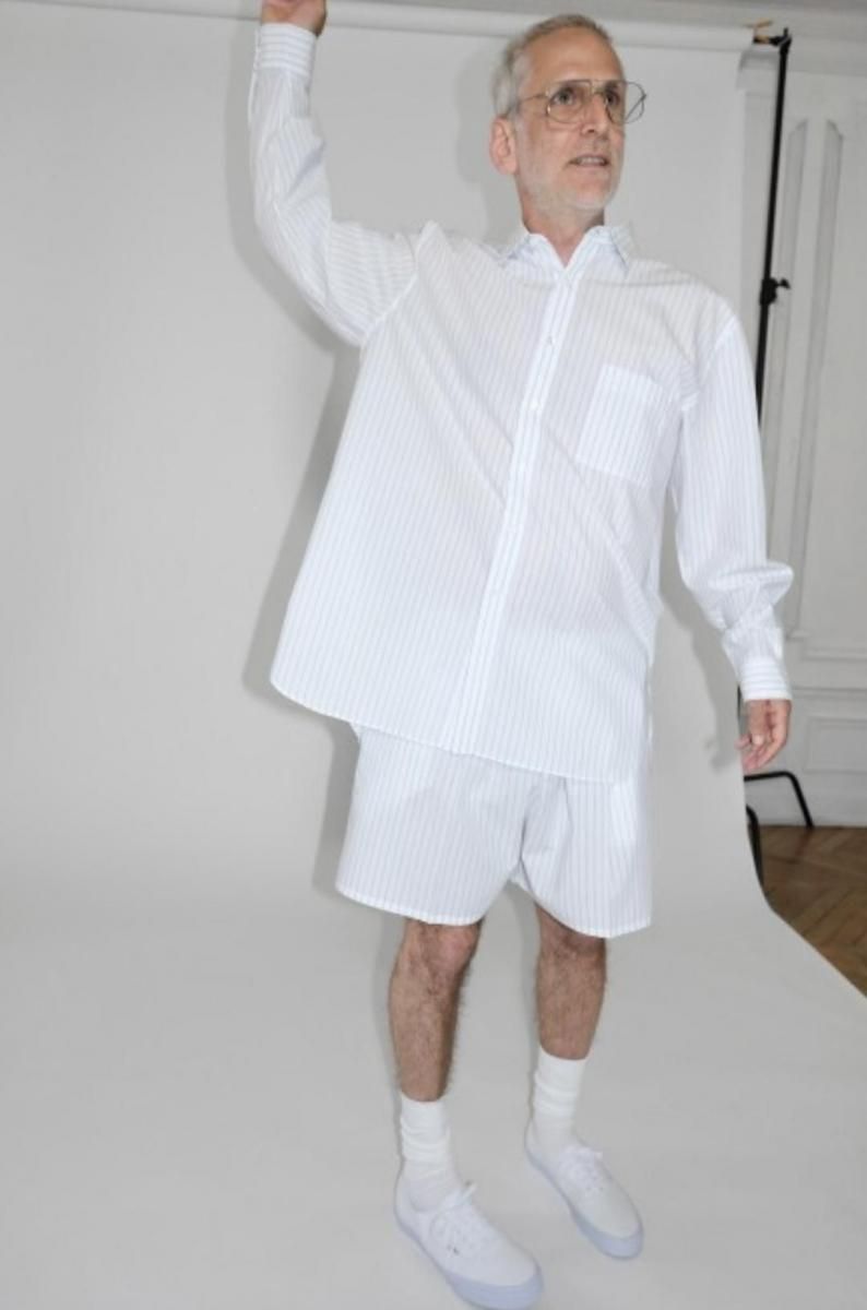 Handmade Men’s Classic Collar Shirt（WHITE/BLUE.ST)