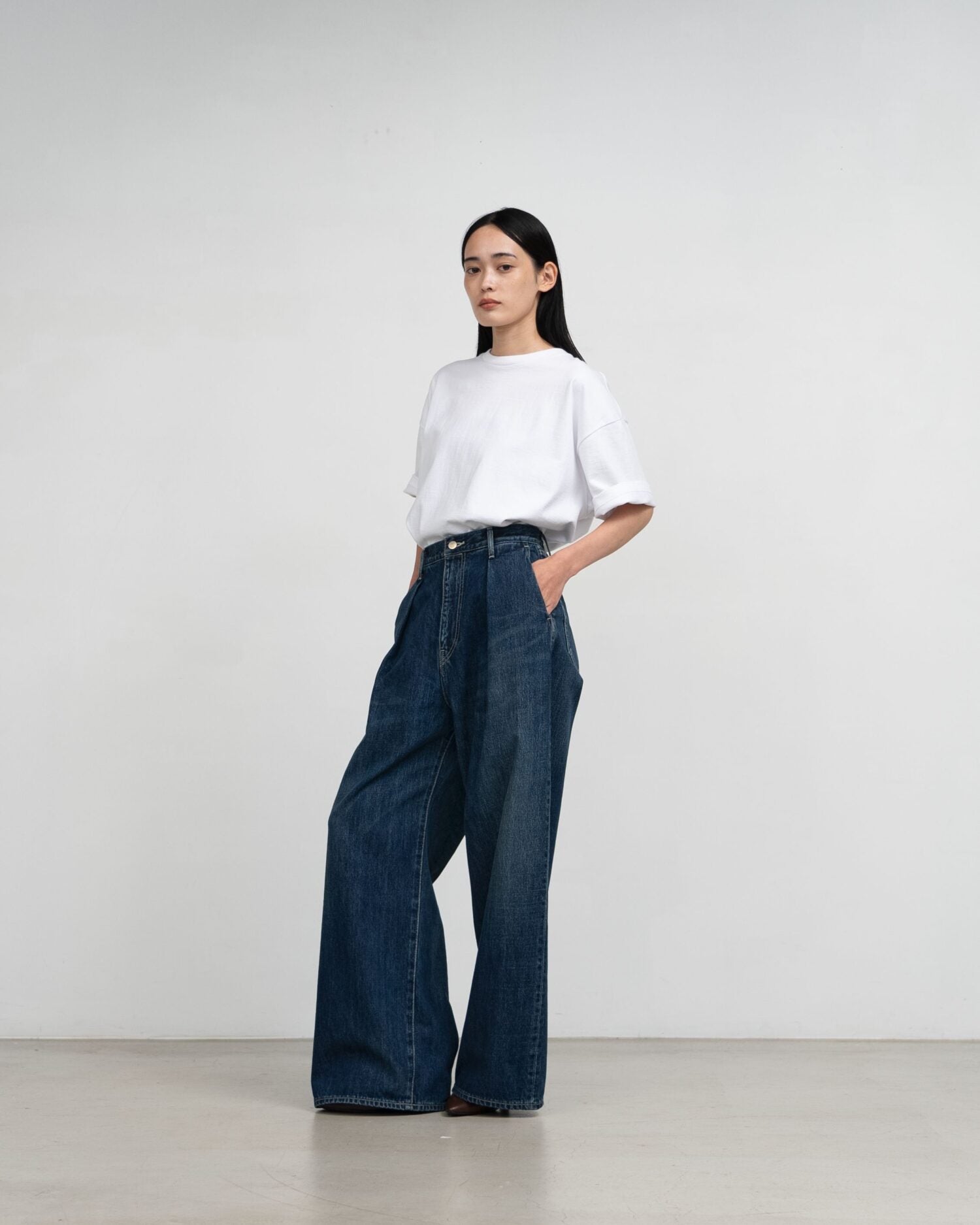 Selvage Denim Two Tuck Wide Pants(DARK FADE)