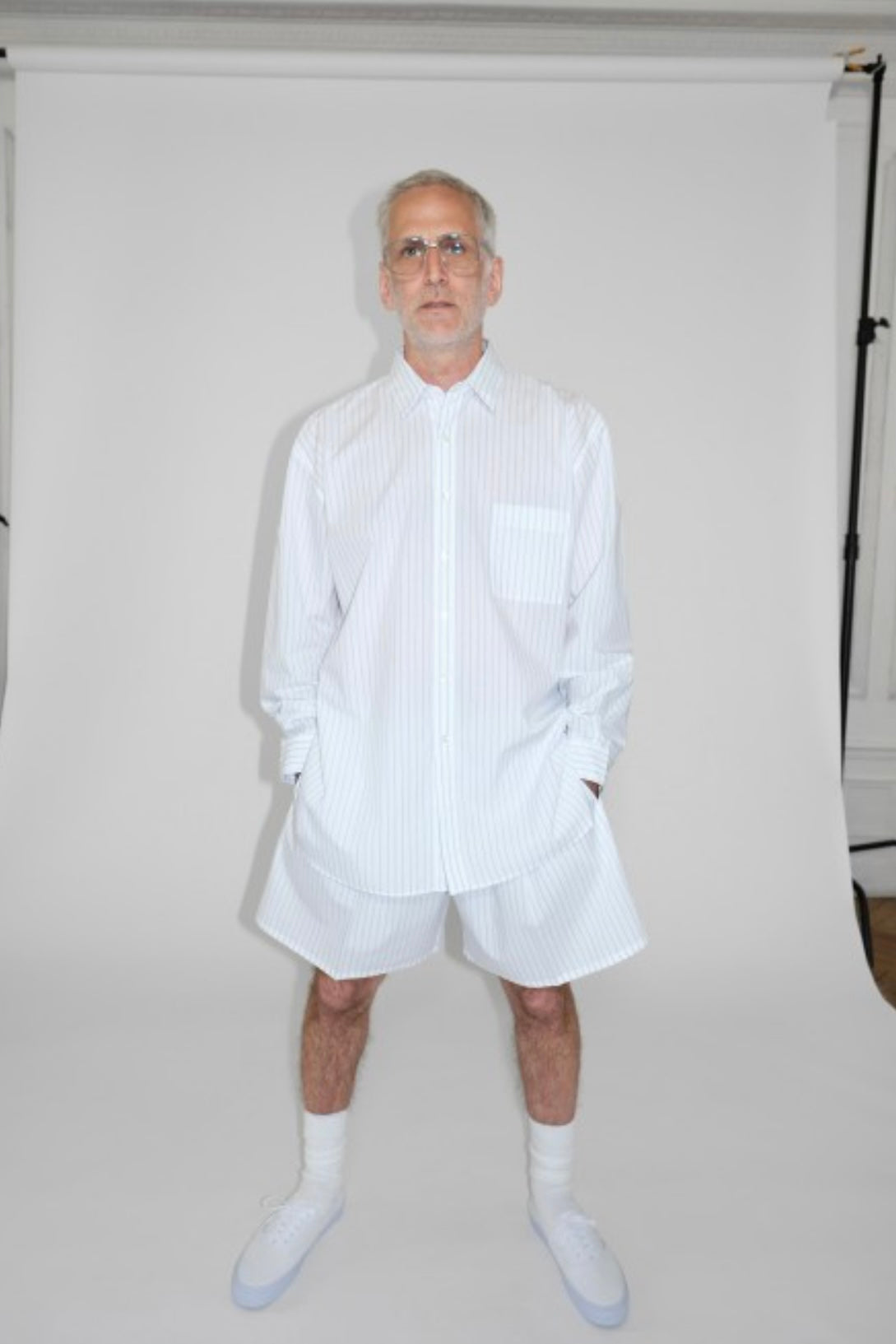 Handmade Men’s Classic Collar Shirt（WHITE/BLUE.ST)