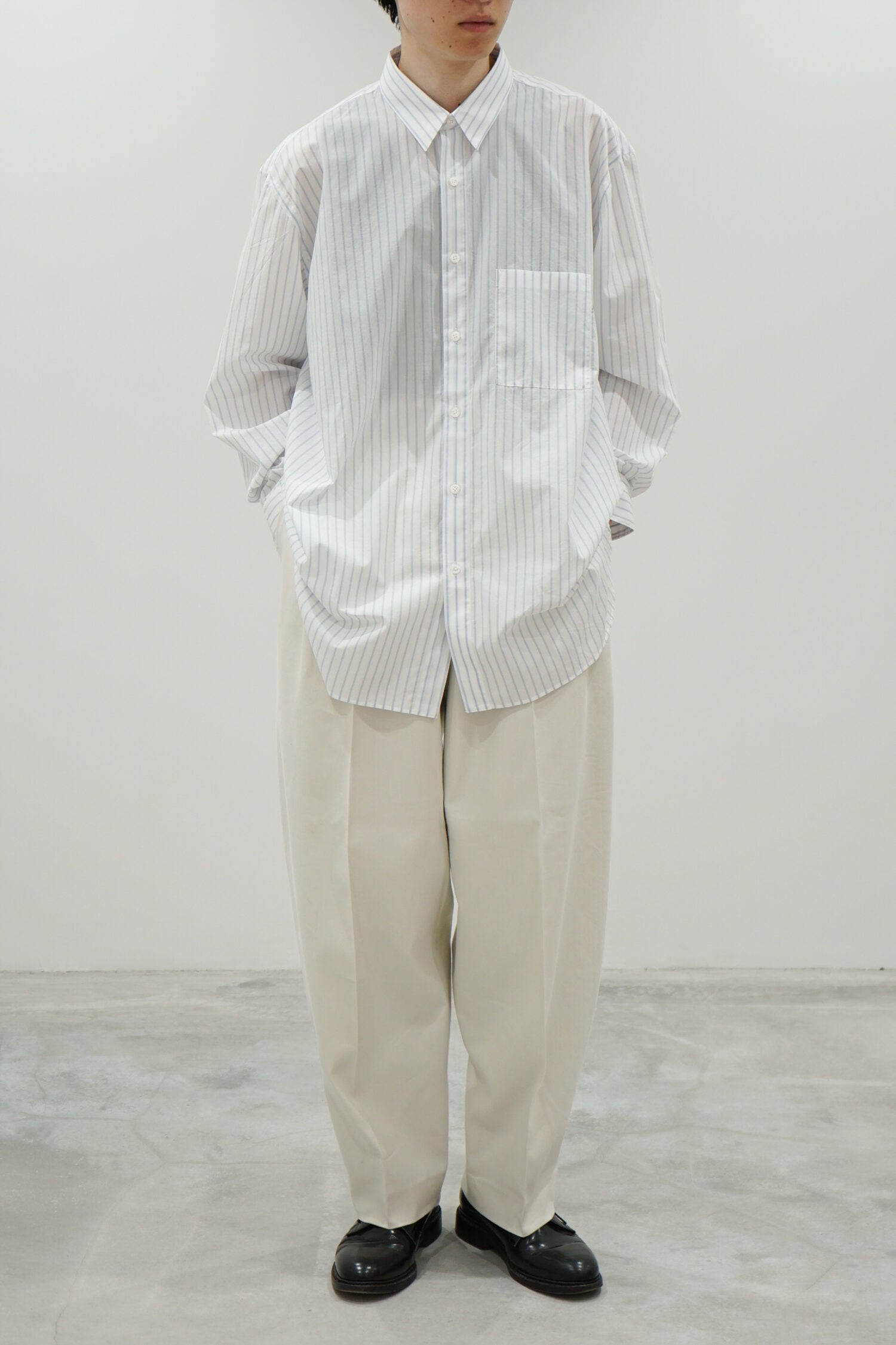 Handmade Men’s Classic Collar Shirt（WHITE/BLUE.ST)