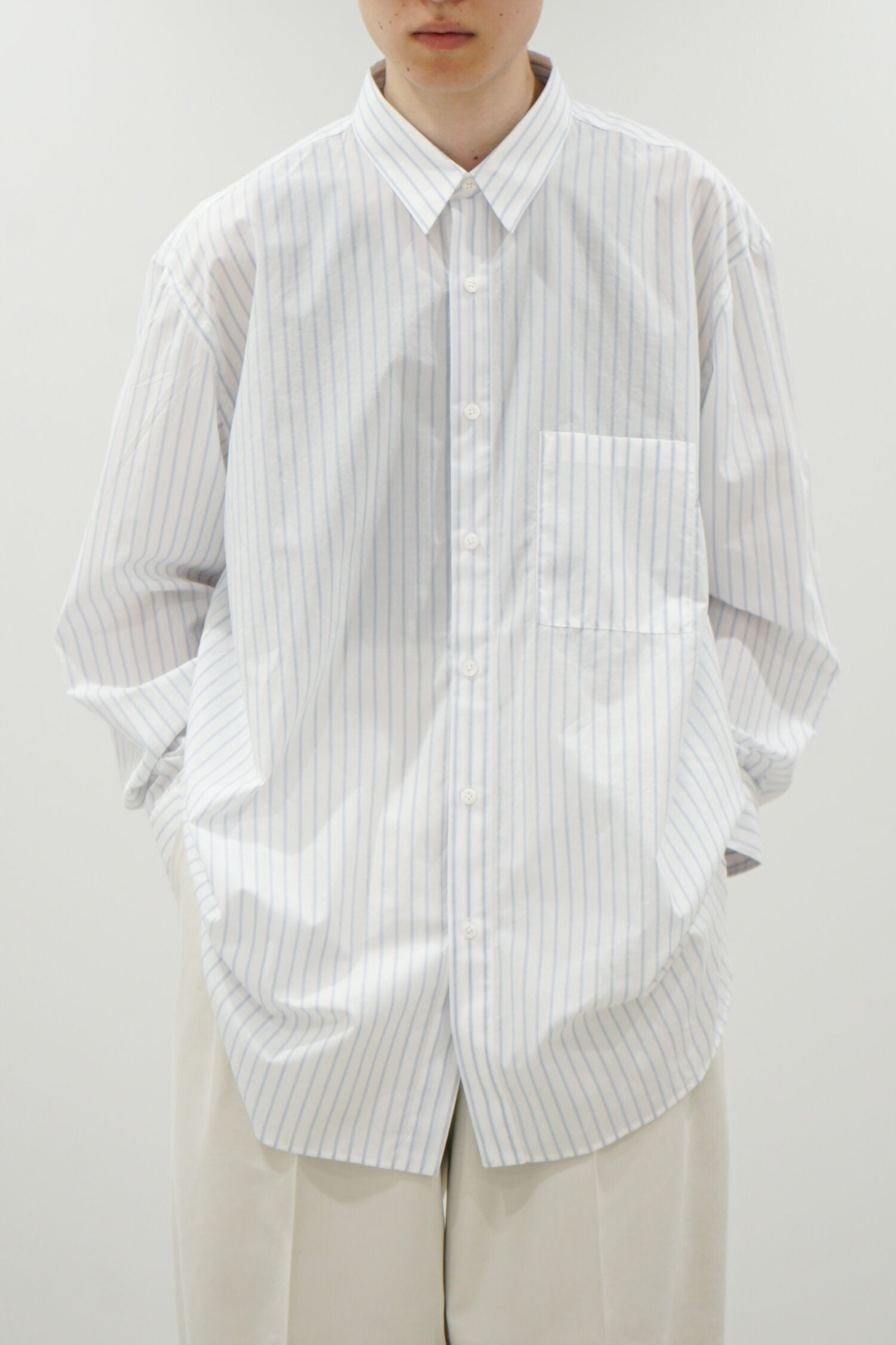 Handmade Men’s Classic Collar Shirt（WHITE/BLUE.ST)
