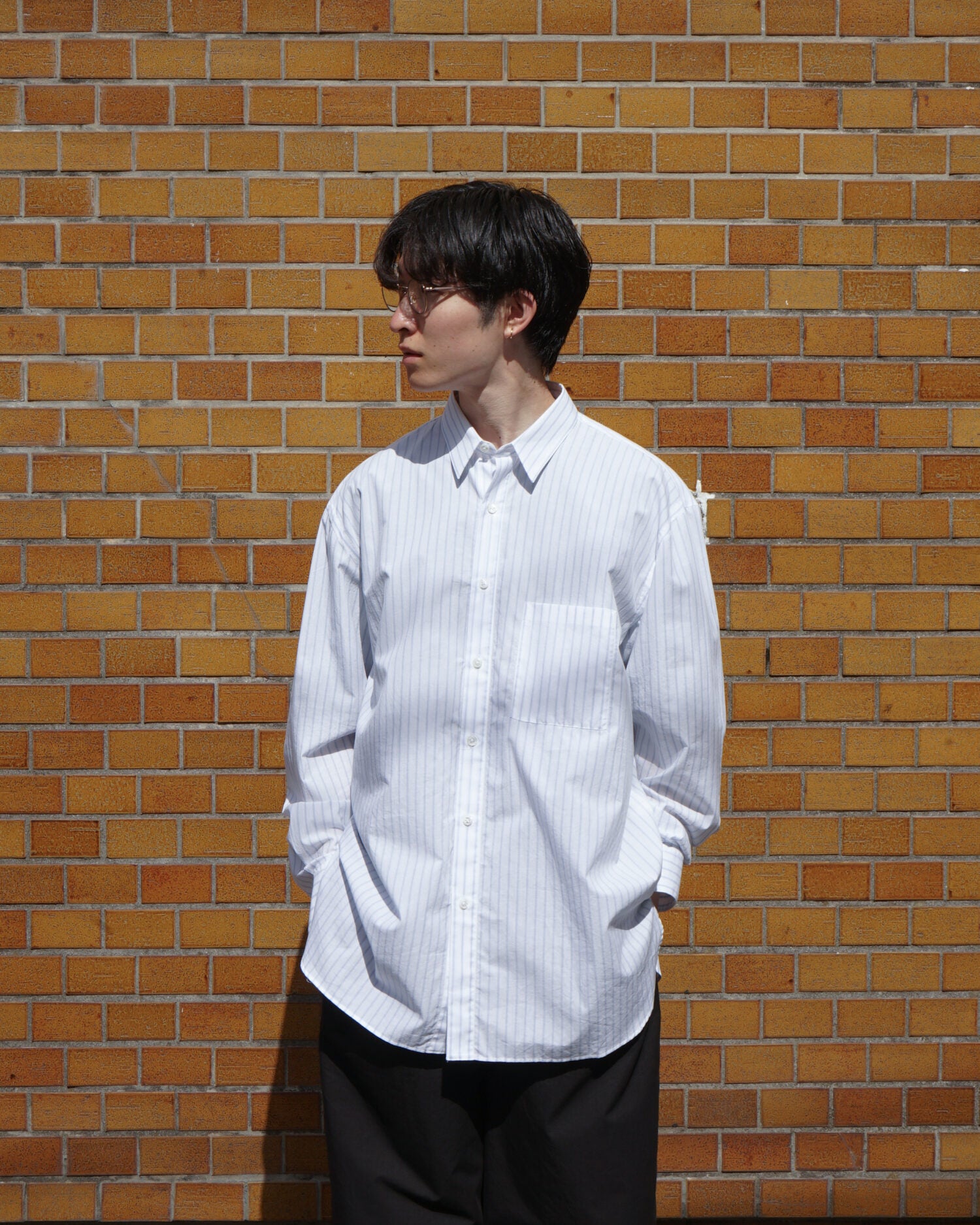 Handmade Men’s Classic Collar Shirt（WHITE/BLUE.ST)