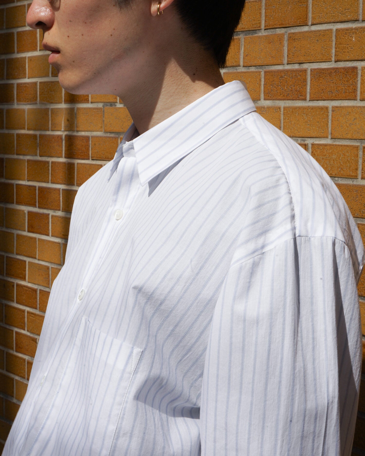 Handmade Men’s Classic Collar Shirt（WHITE/BLUE.ST)