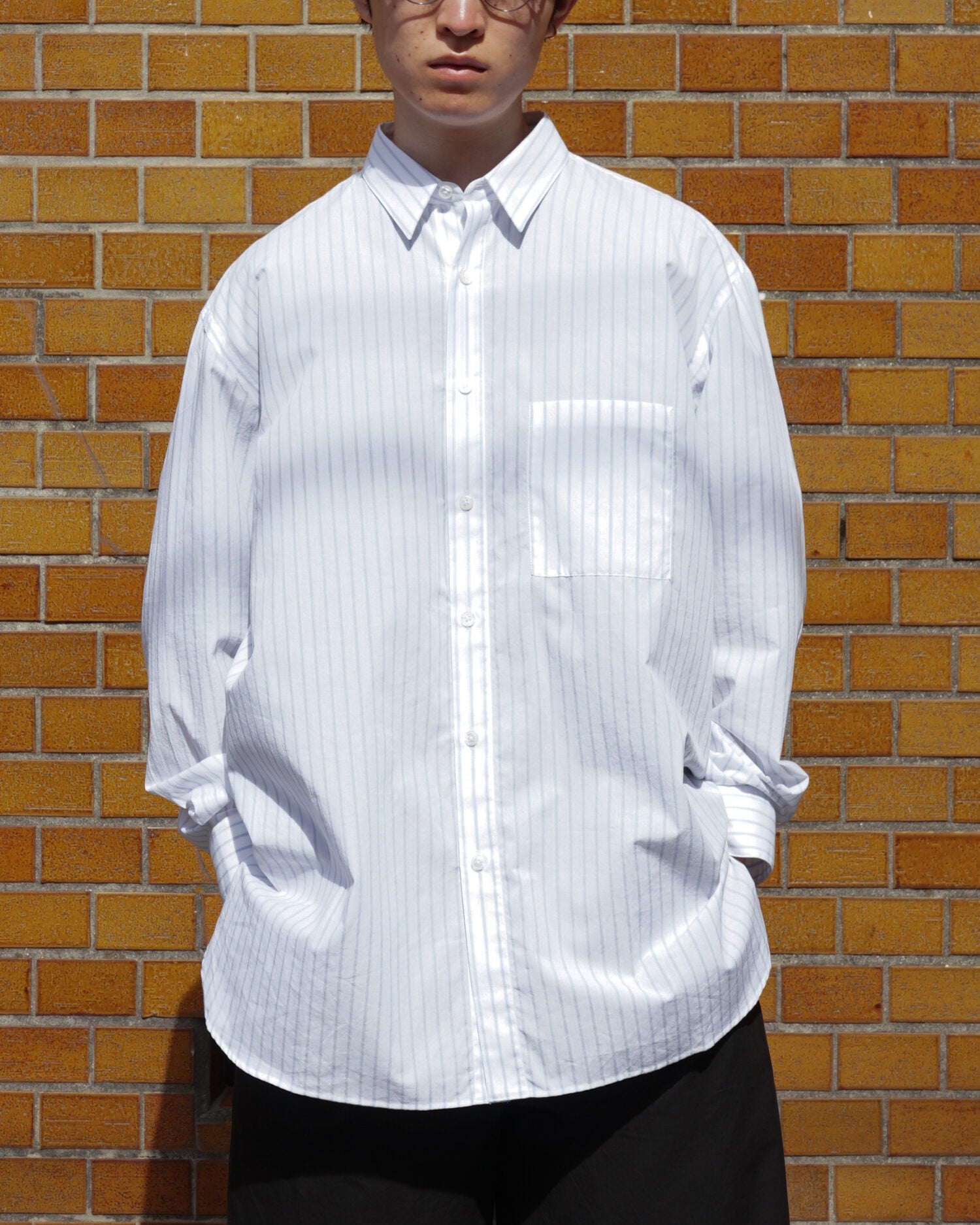 Handmade Men’s Classic Collar Shirt（WHITE/BLUE.ST)
