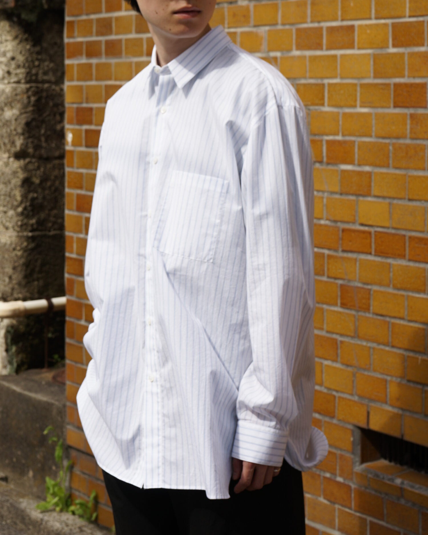 Handmade Men’s Classic Collar Shirt（WHITE/BLUE.ST)