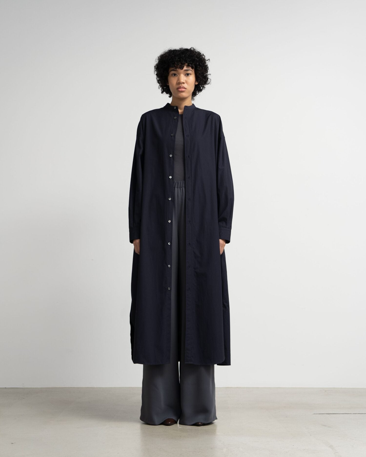 High Count Broad Oversized Band Collar Shirt Dress