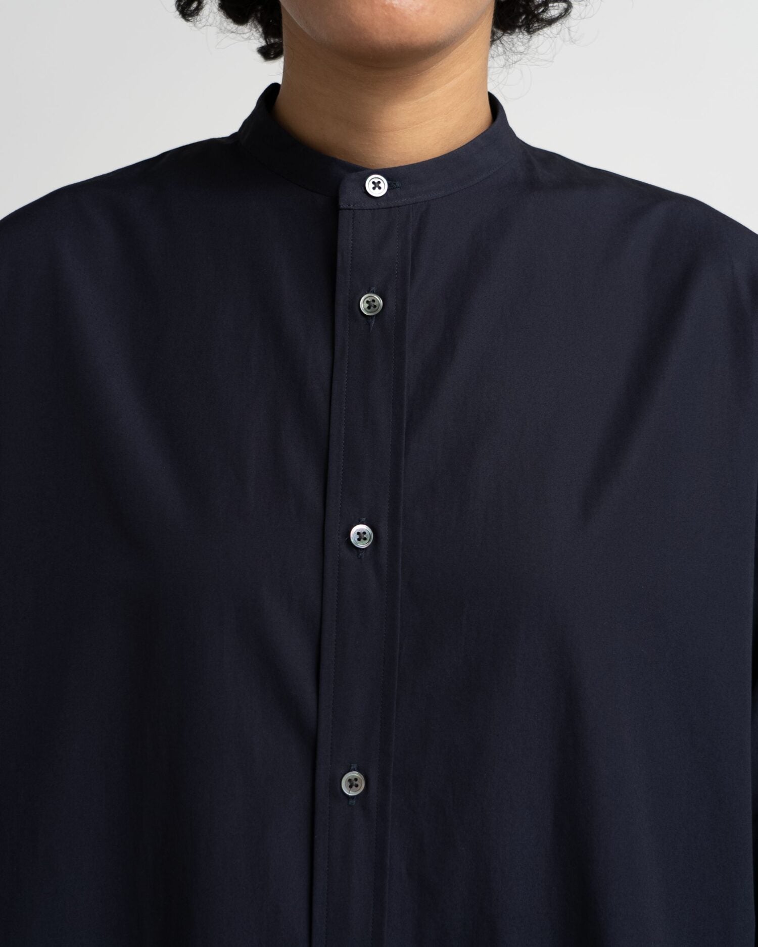 High Count Broad Oversized Band Collar Shirt Dress