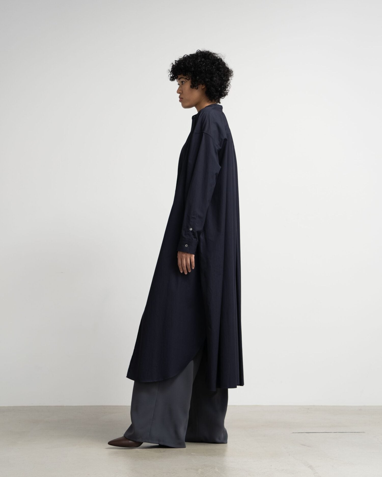 High Count Broad Oversized Band Collar Shirt Dress