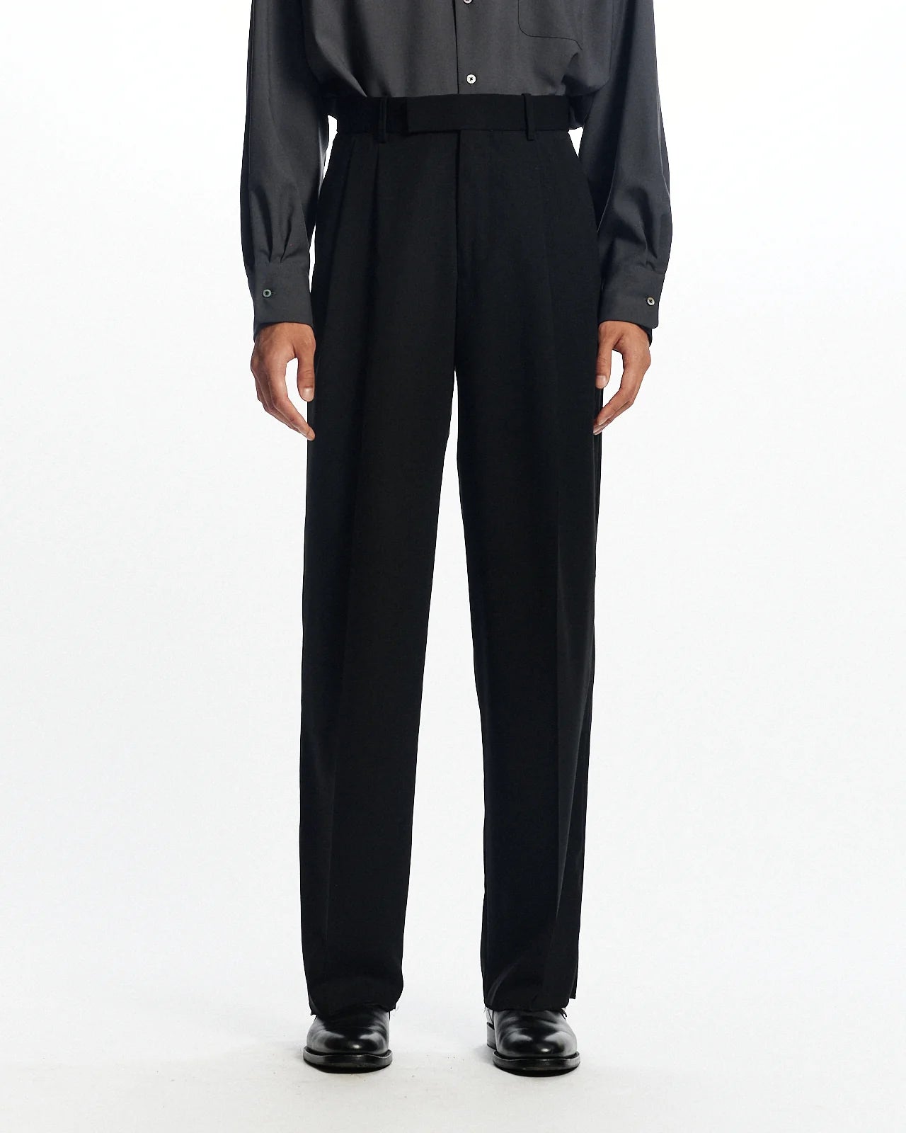 ORGANIC WOOL LIGHT SERGE DOUBLE PLEATED TROUSERS