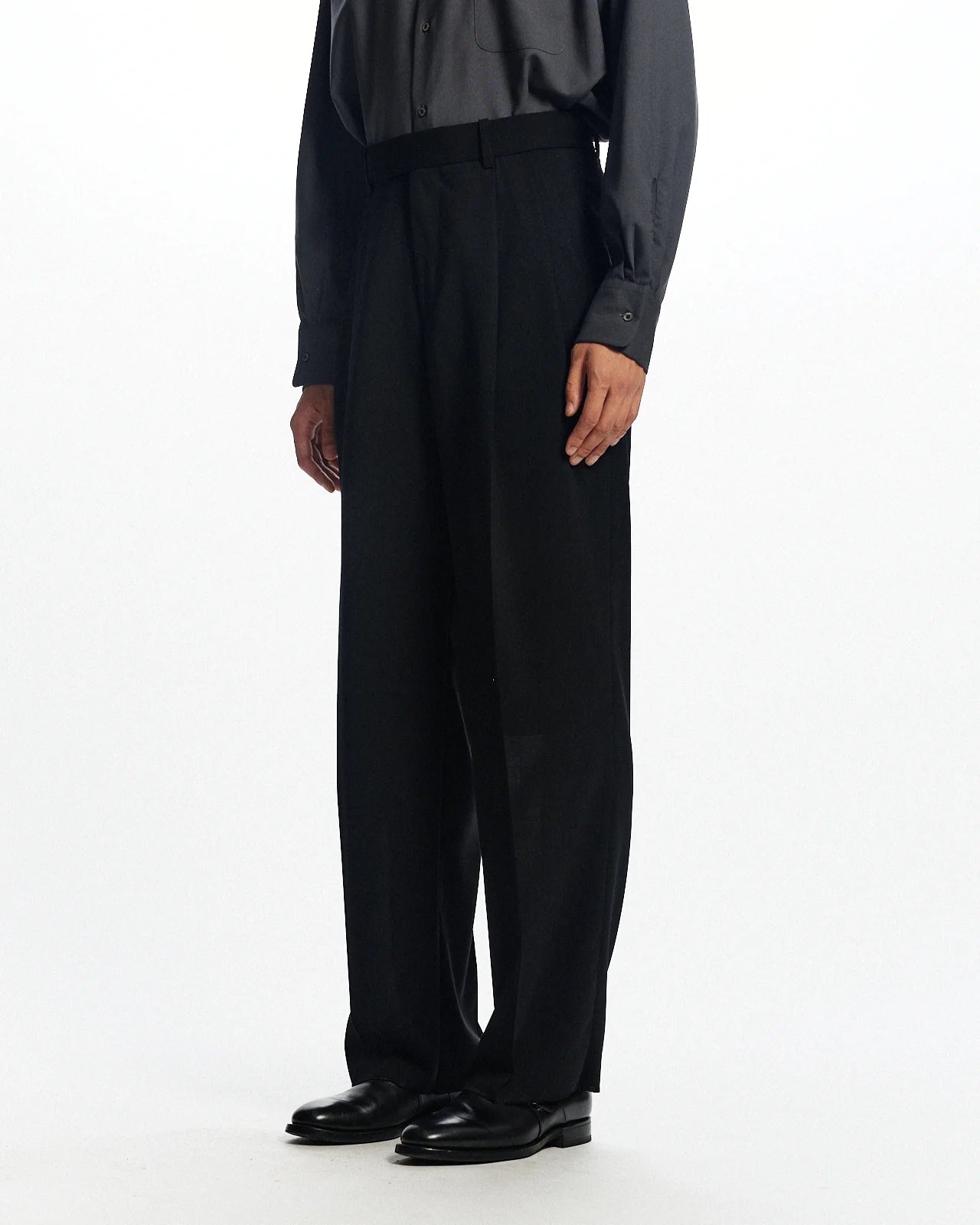 ORGANIC WOOL LIGHT SERGE DOUBLE PLEATED TROUSERS
