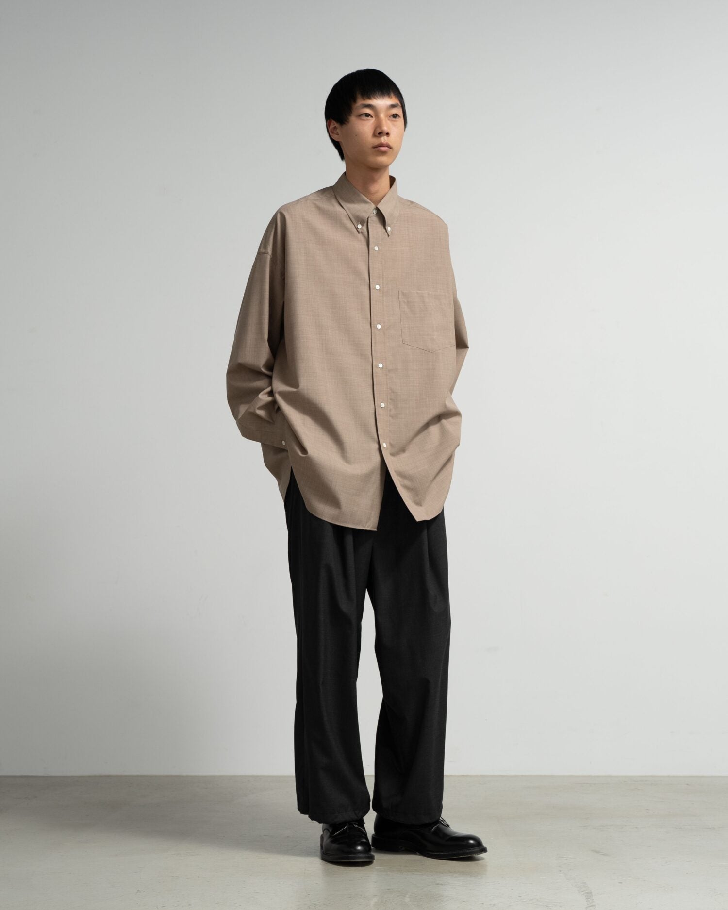 Fine Wool Heather Oversized L/S B.D. Shirt