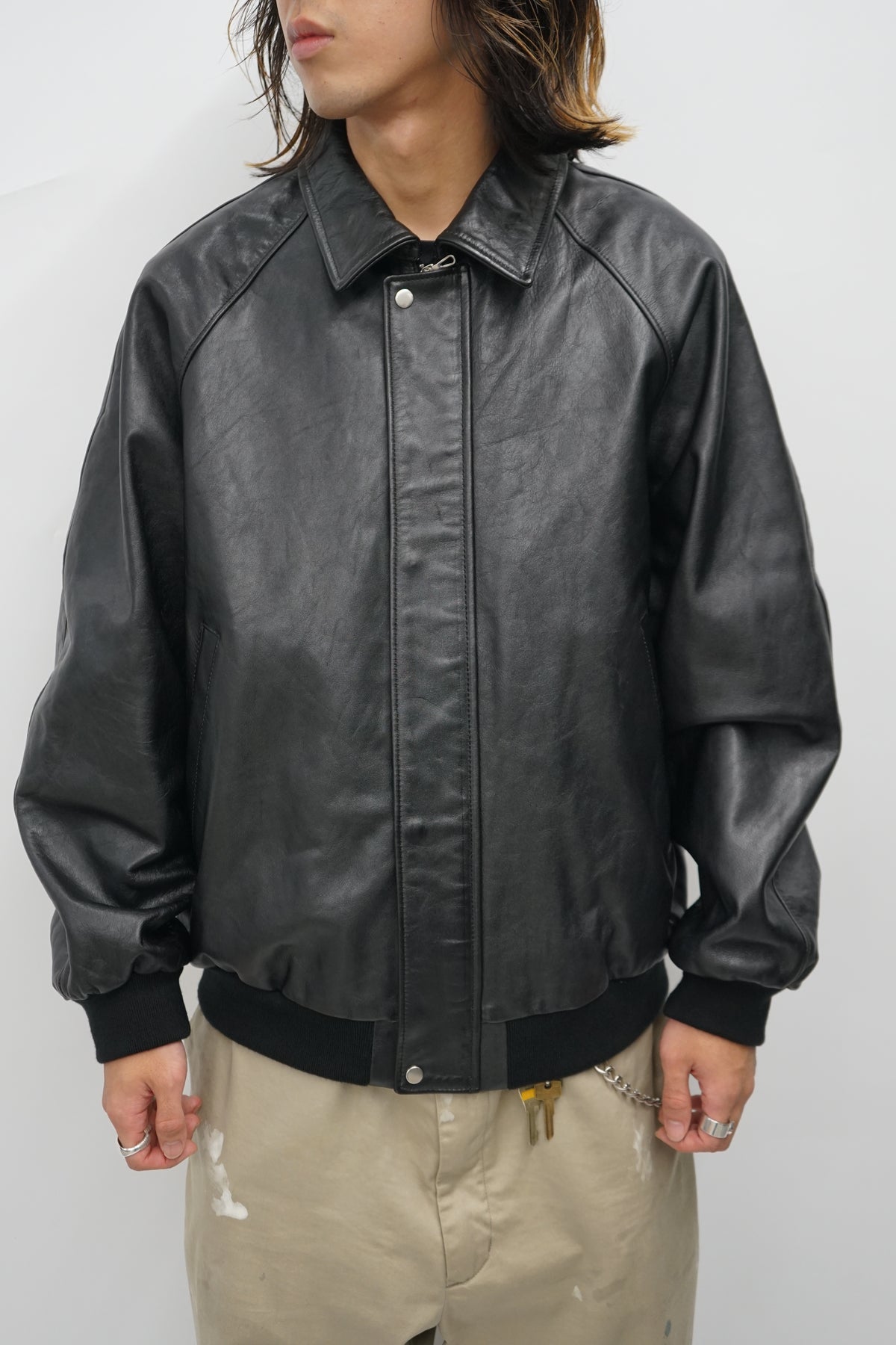 Cow Leather Raglan Blouson