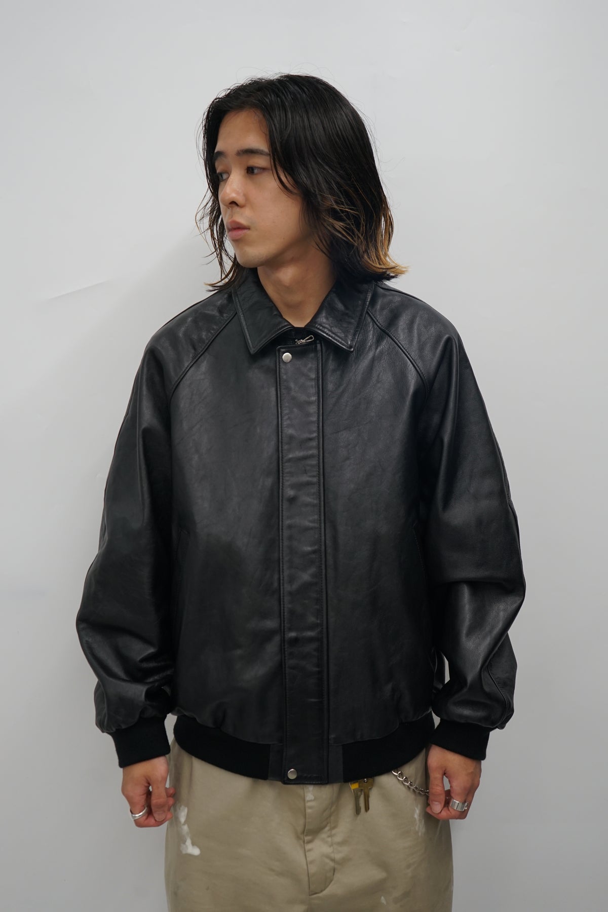 Cow Leather Raglan Blouson