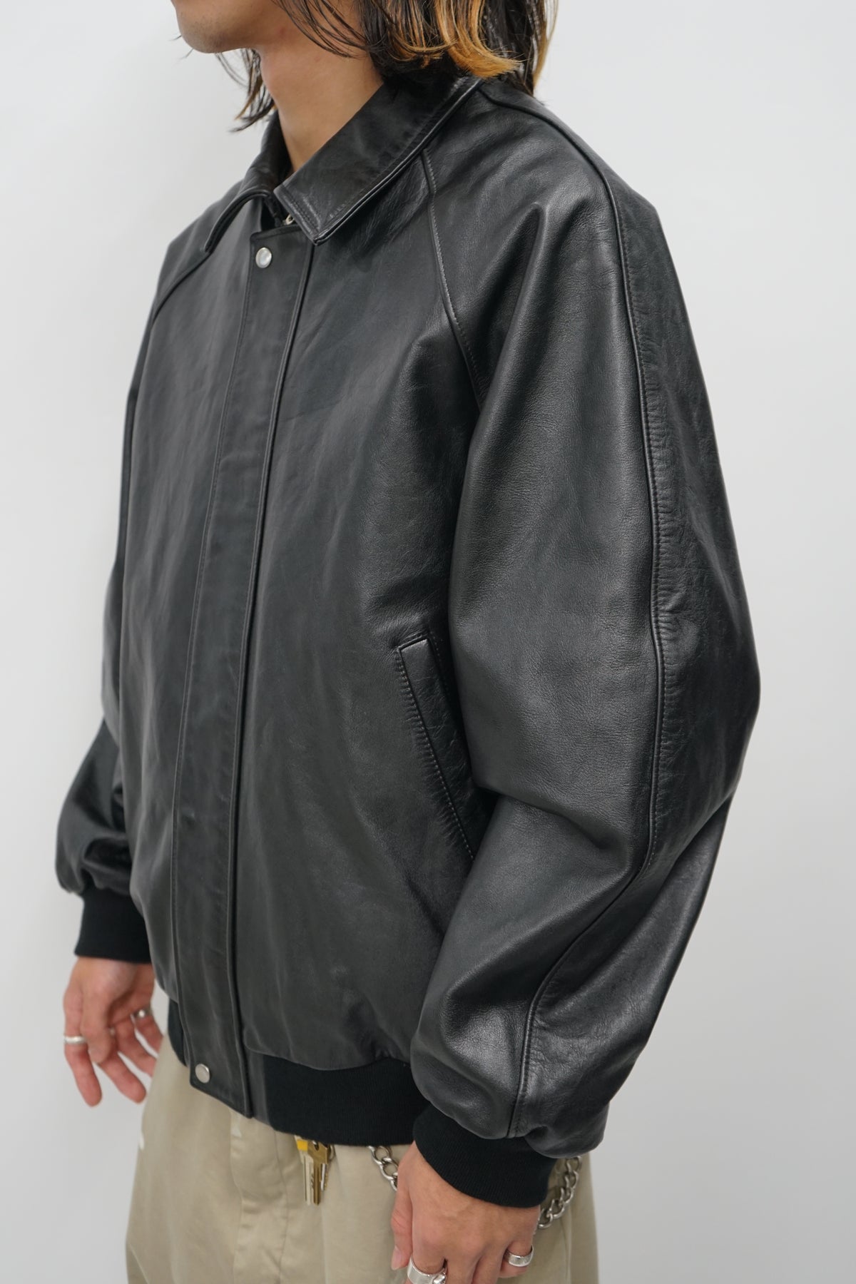Cow Leather Raglan Blouson