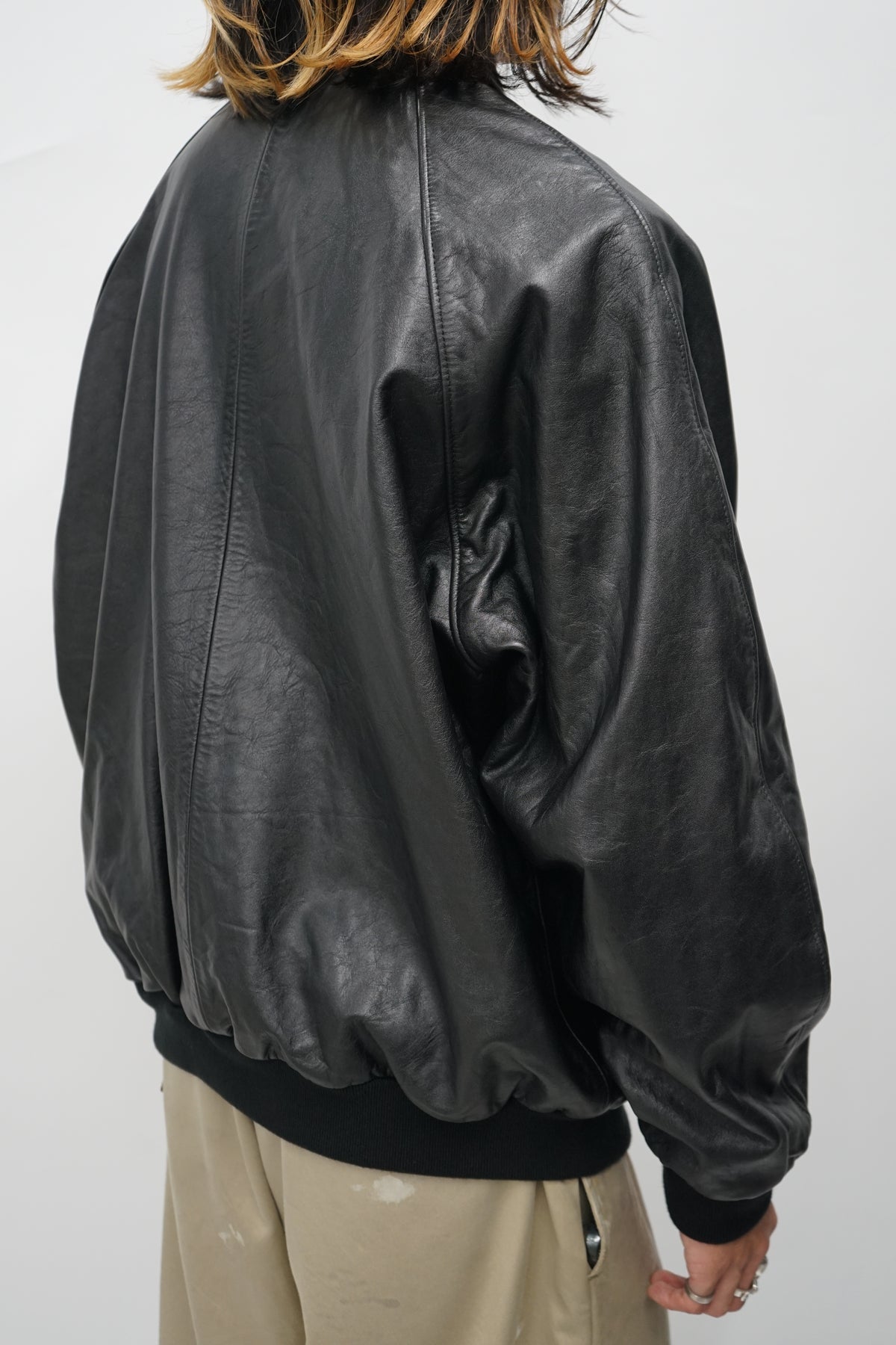 Cow Leather Raglan Blouson