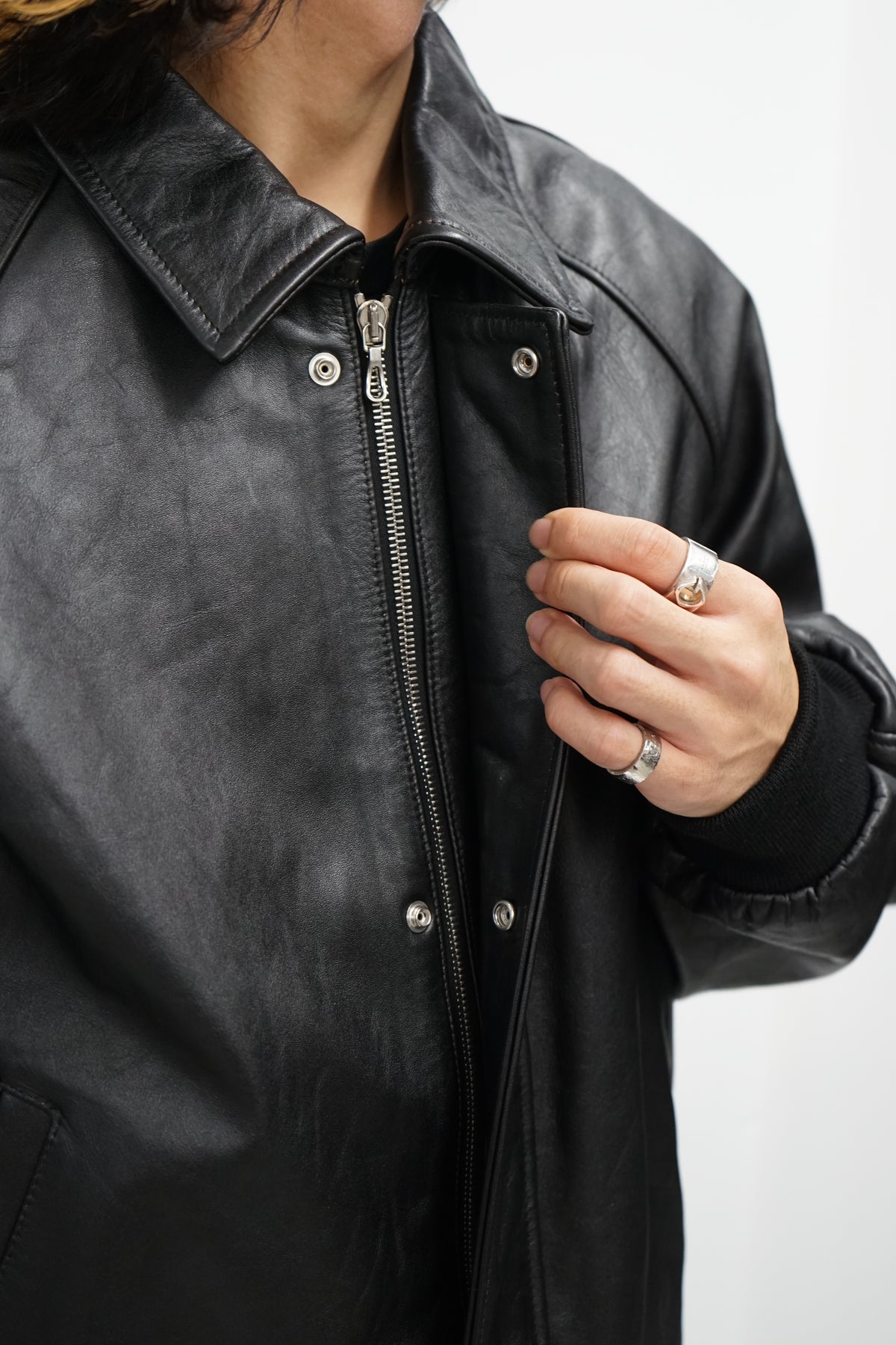 Cow Leather Raglan Blouson