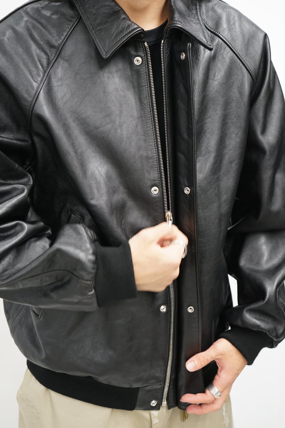 Cow Leather Raglan Blouson