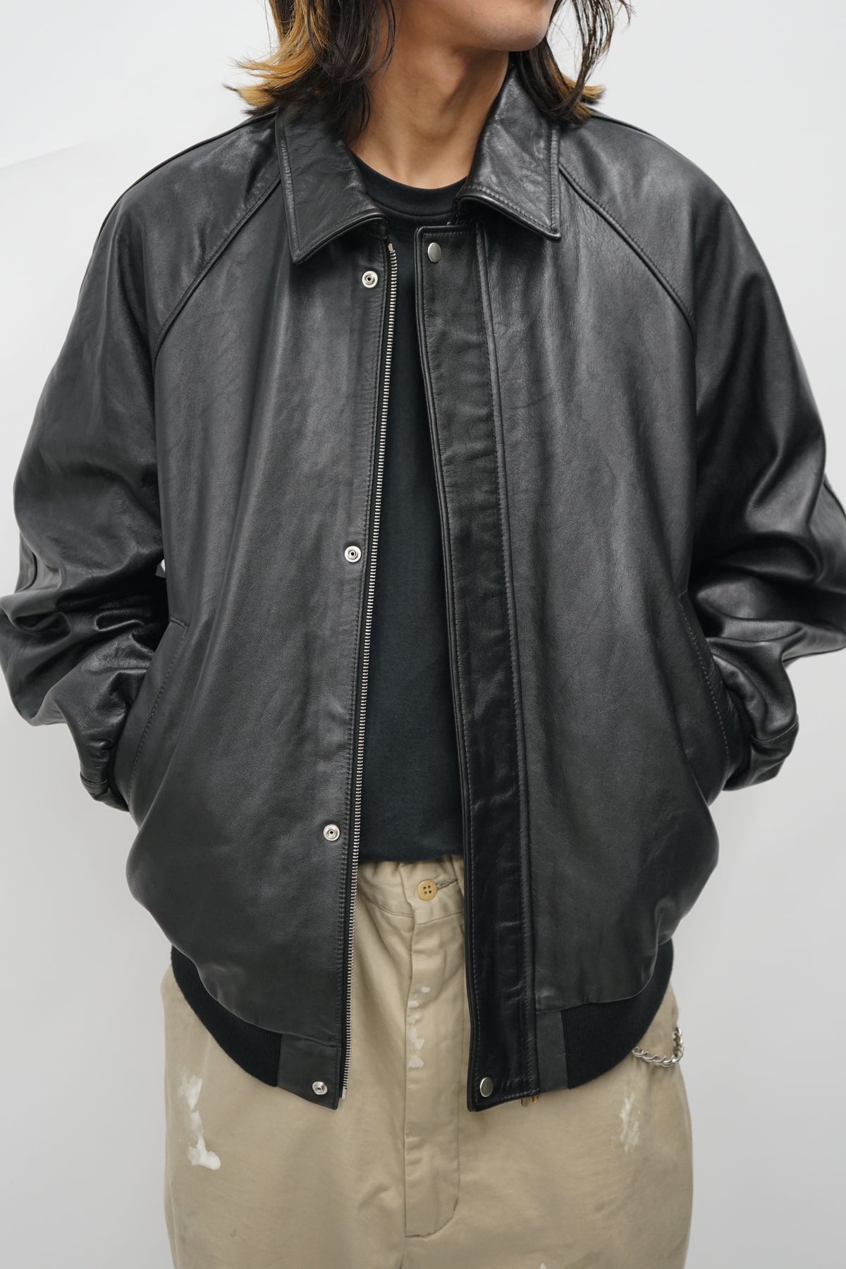 Cow Leather Raglan Blouson