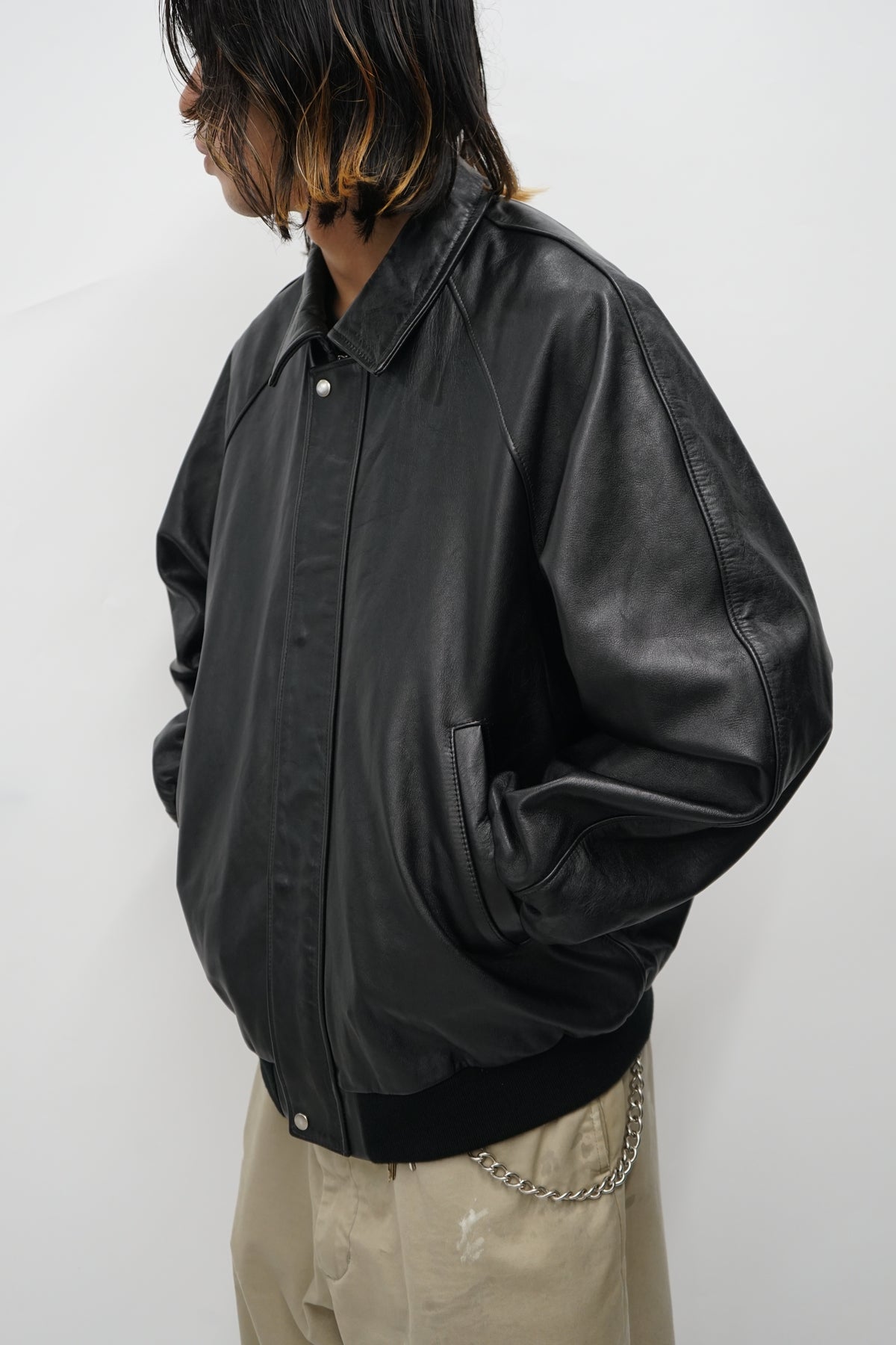 Cow Leather Raglan Blouson