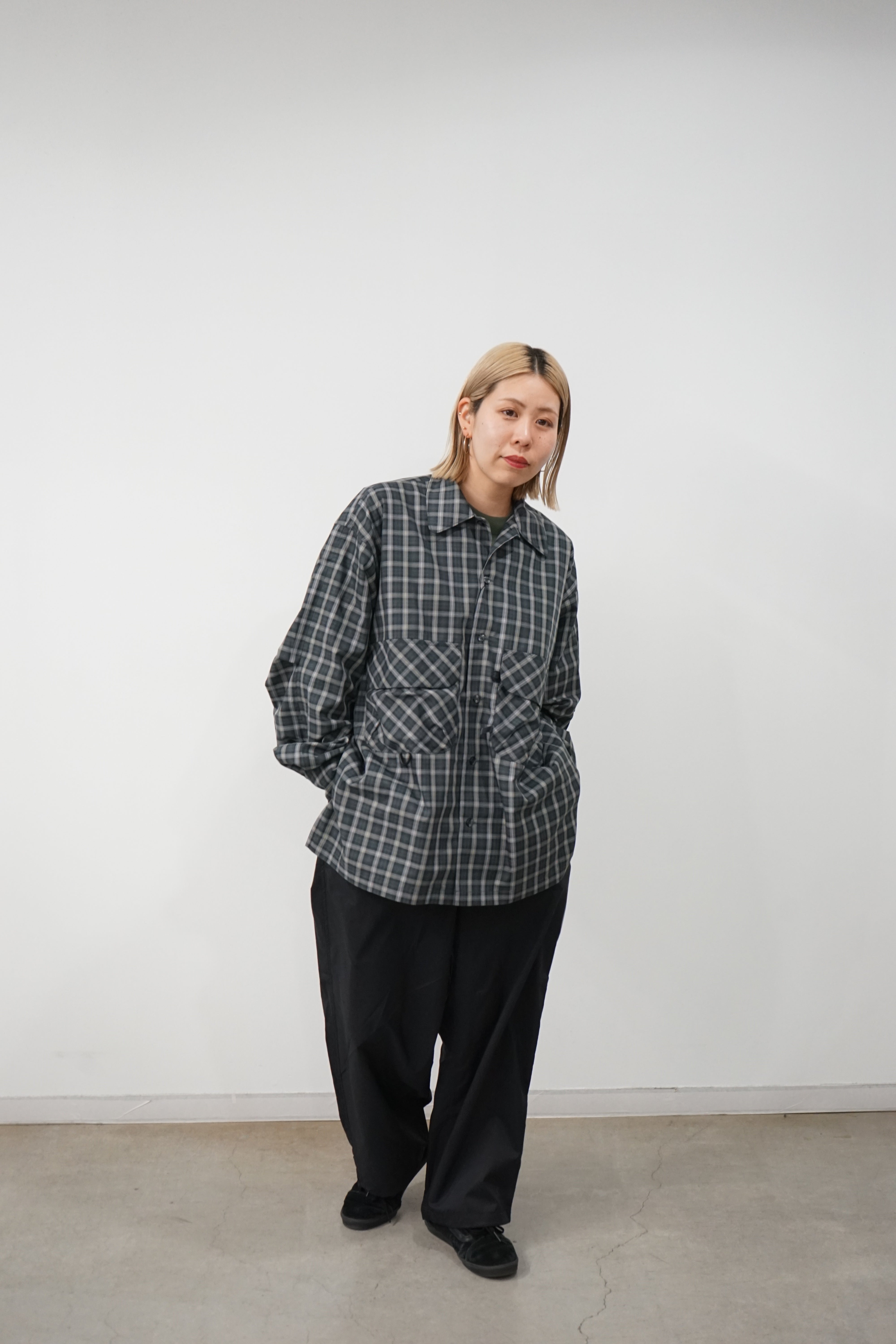 TECH SPORTS OPEN COLLAR SHIRT L/S GREN PLAID
