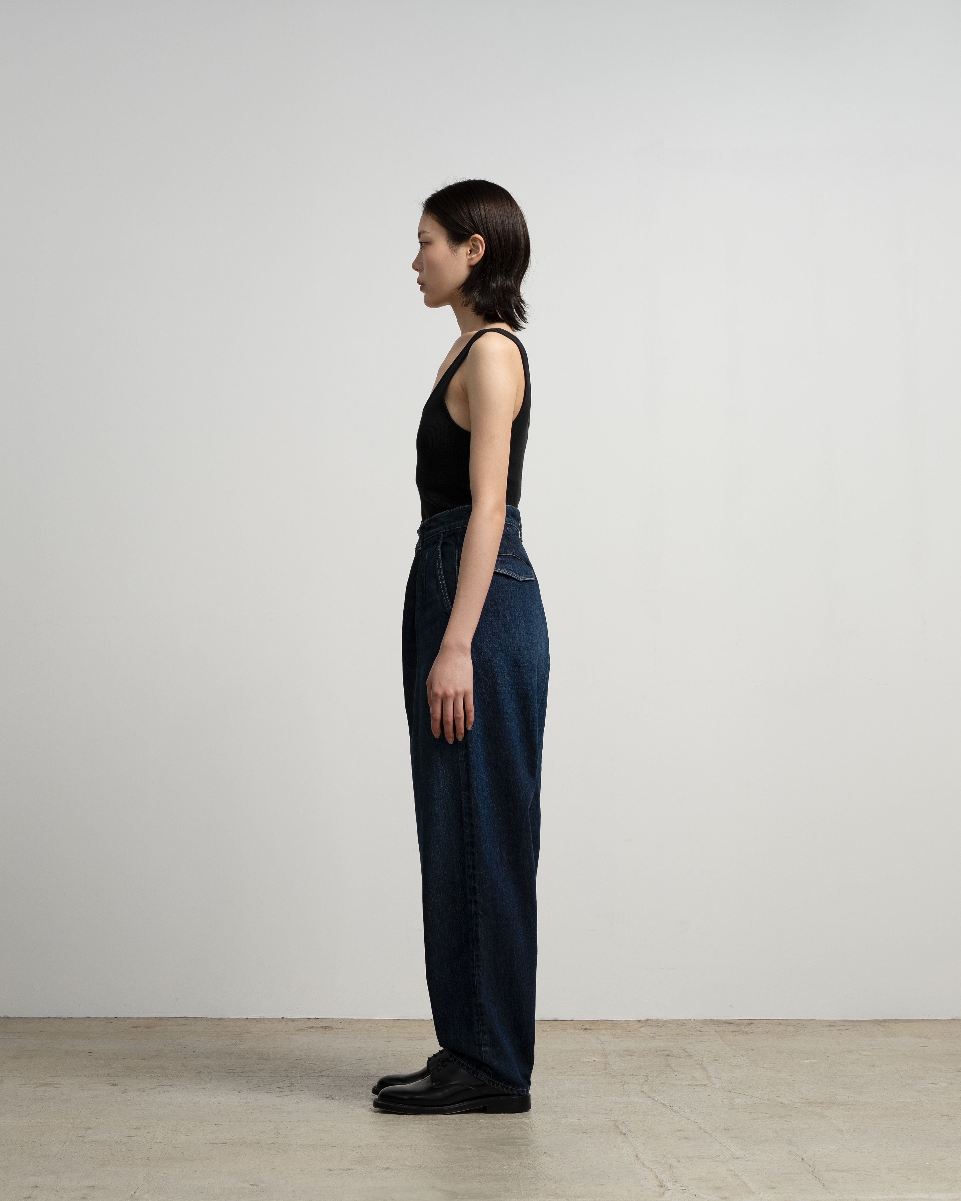 Selvage Denim Two Tuck Tapered Pants -DARK FADE-