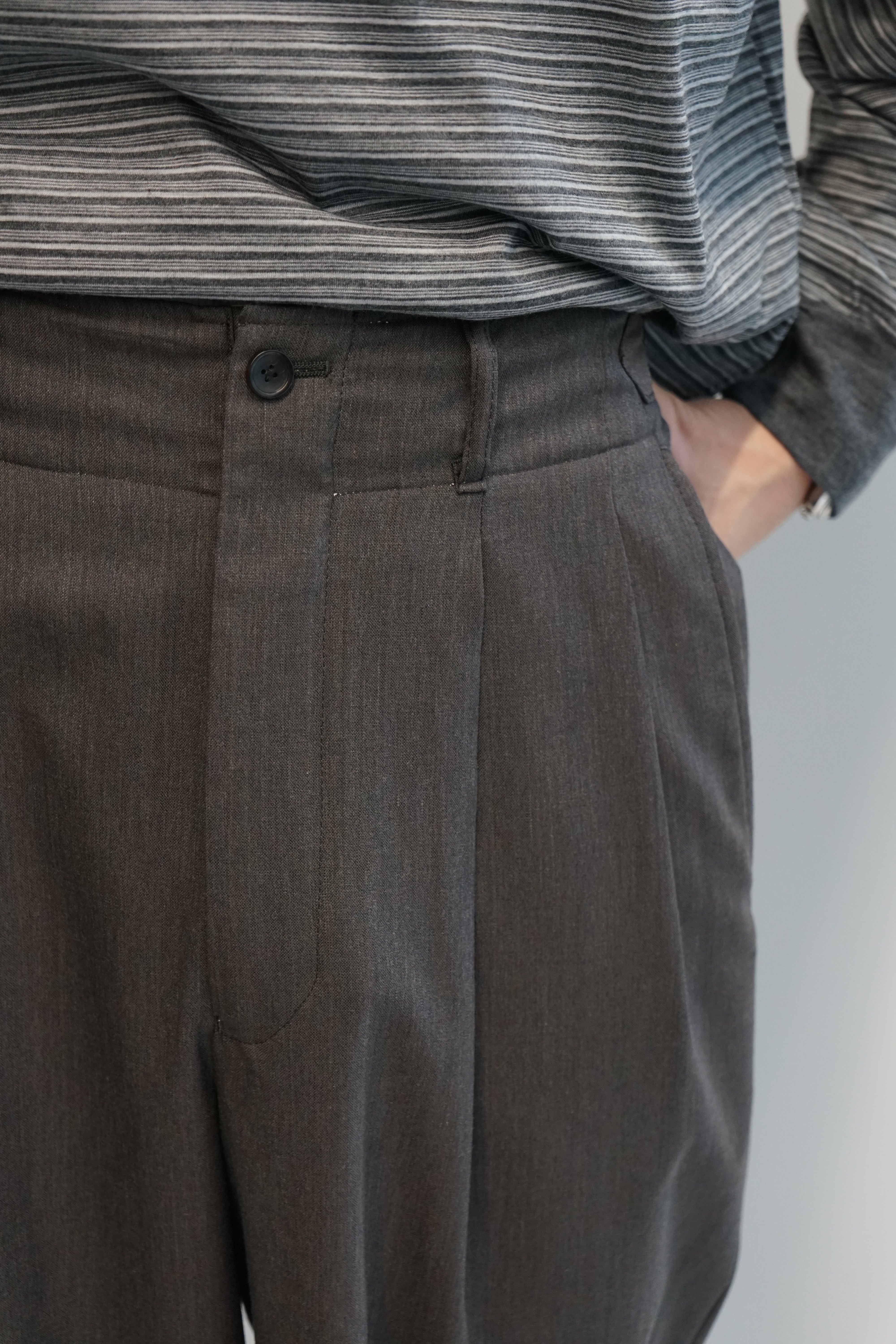 2/60 WOOL TROPICAL MELANGE DOUBLE PLEATED MILITARY TROUSERS