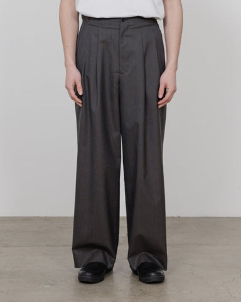 2/60 WOOL TROPICAL MELANGE DOUBLE PLEATED MILITARY TROUSERS