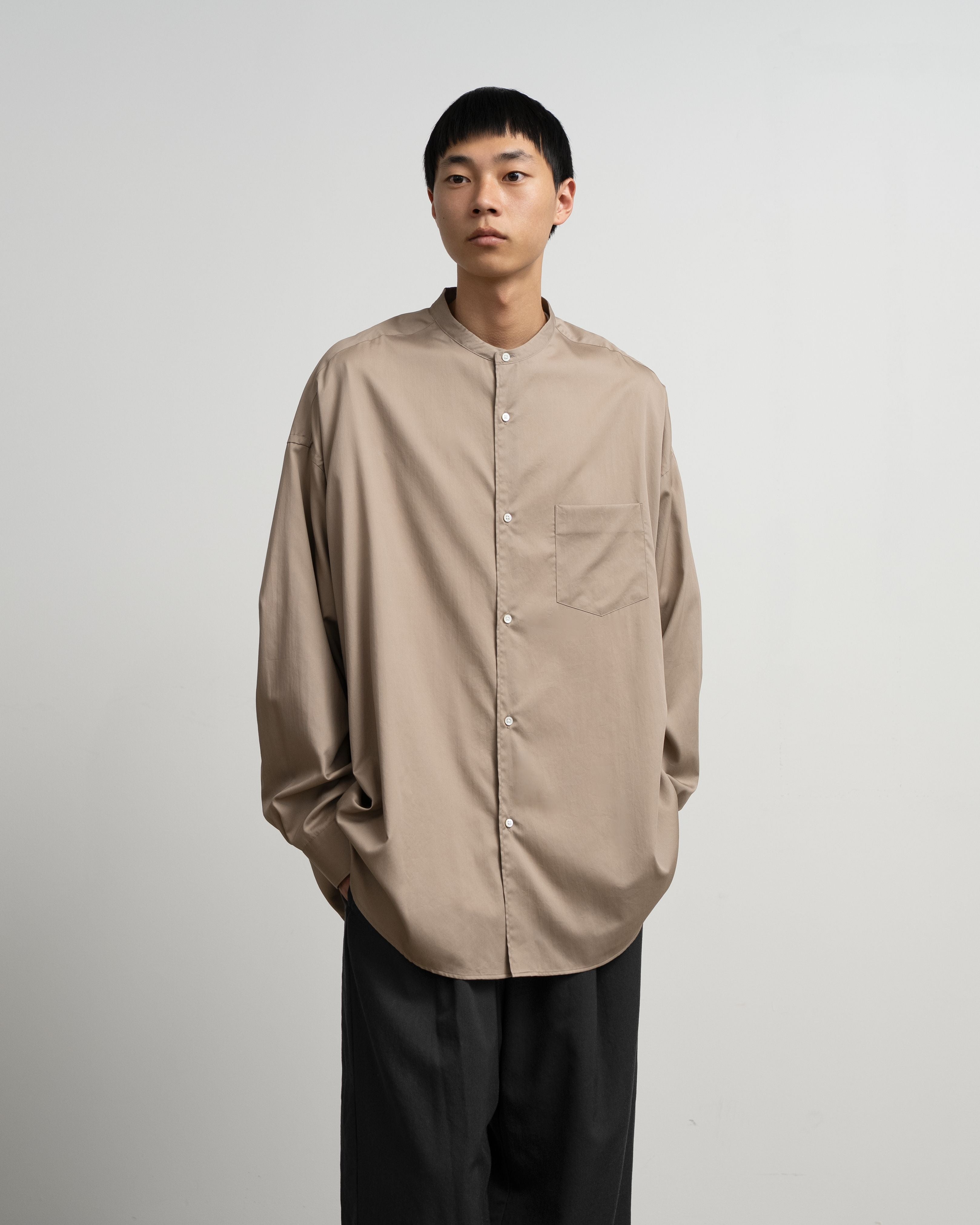 Silicon Poplin Oversized Band Collar Shirt
