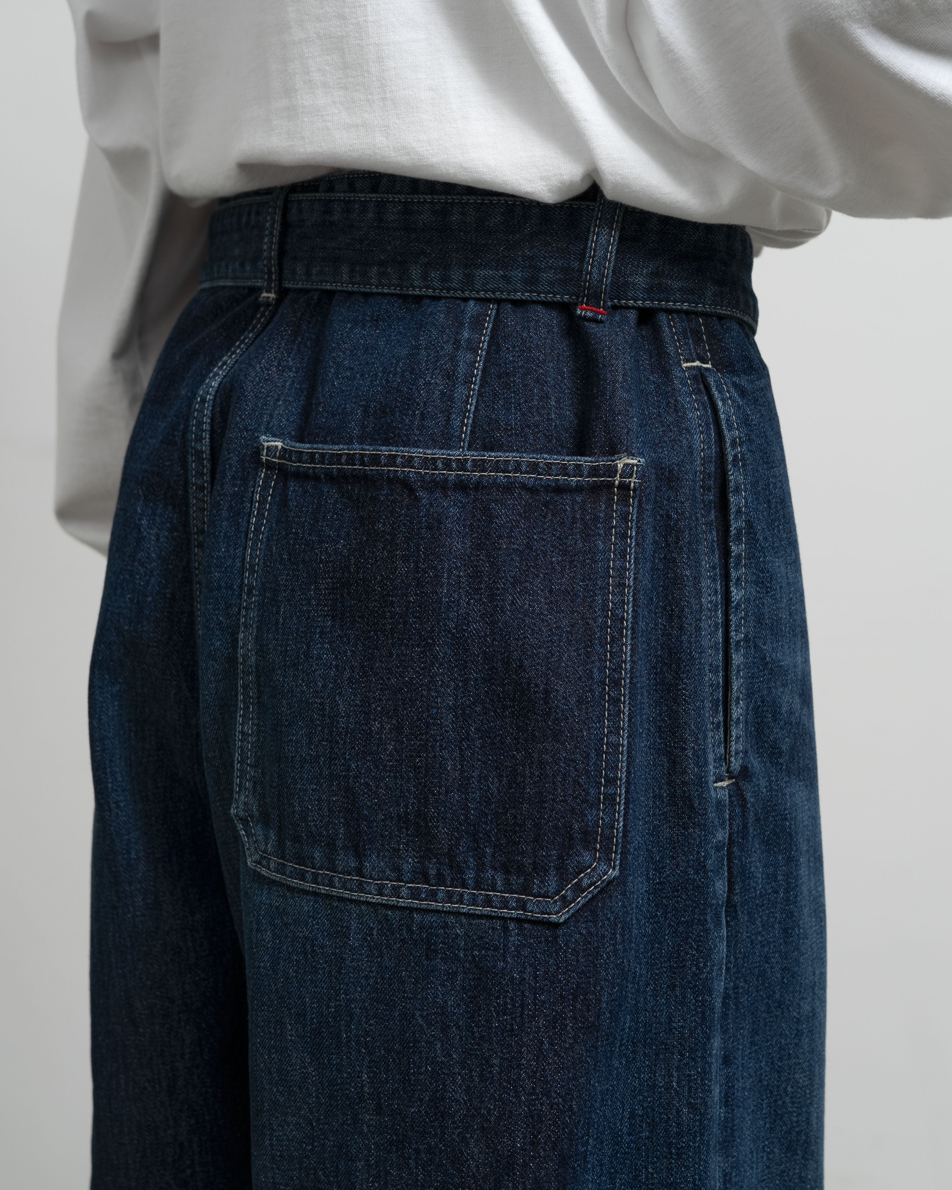 Selvage Denim Belted Pants -DARK FADE-