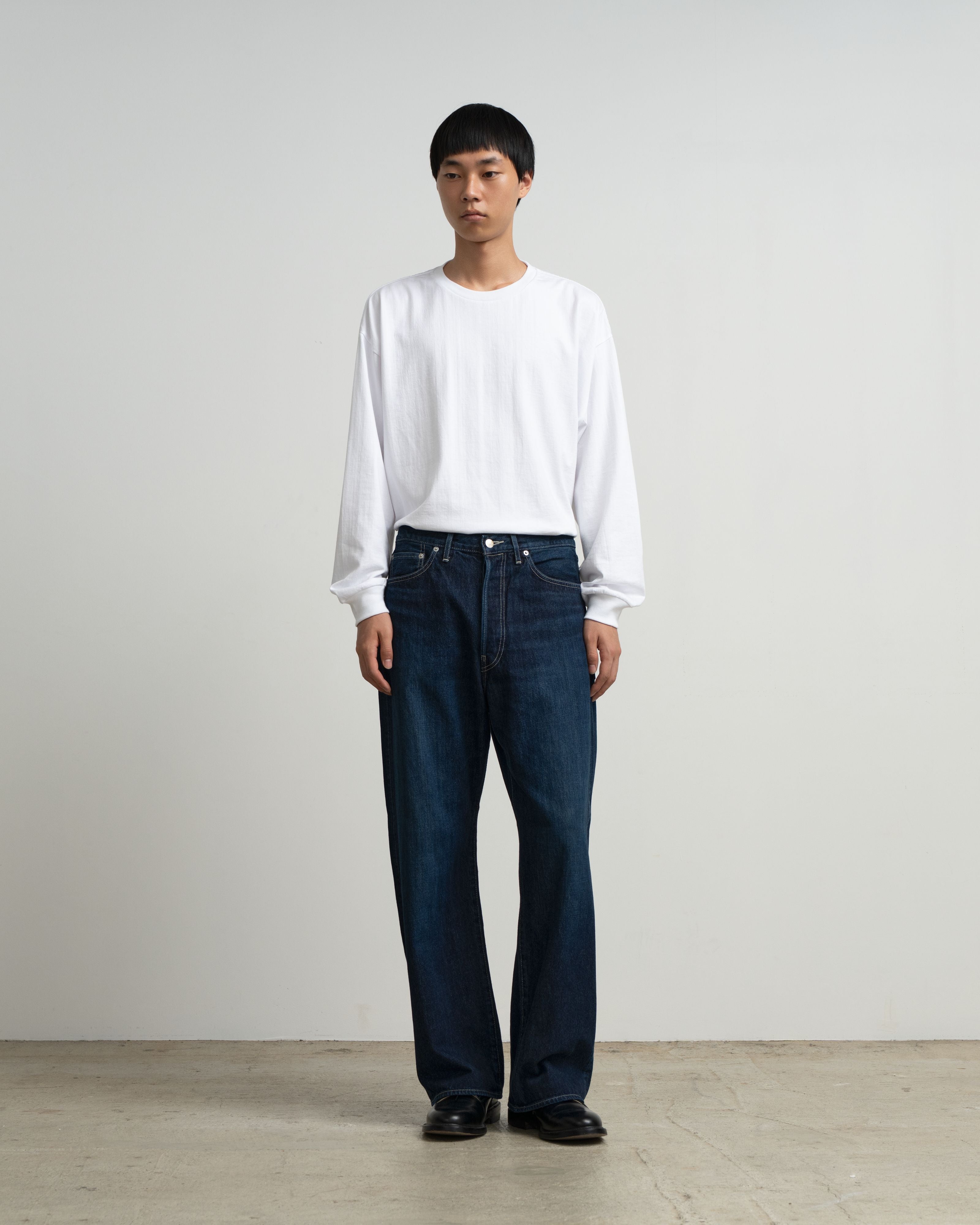 Selvage Denim Five Pocket Wide Straight Pants -DARK FADE-