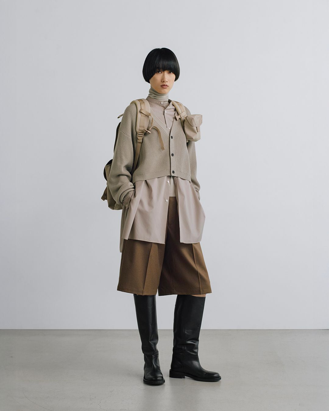 Silicon Poplin Deep Slit Band Collar Shirt