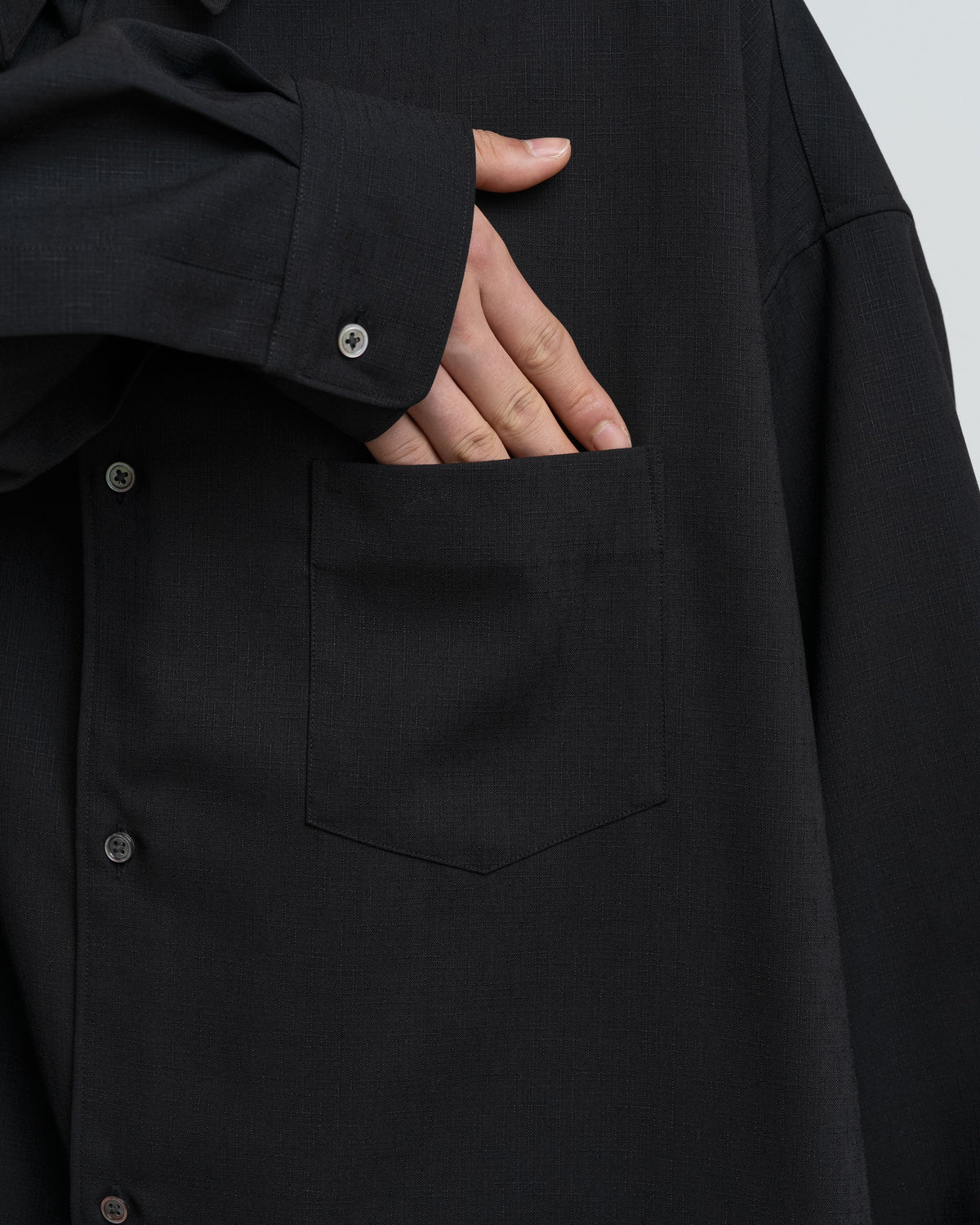 Wool Hopsack L/S Oversized Regular Collar Shirt