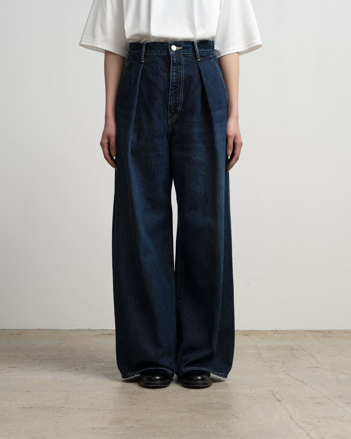 Selvage Denim Two Tuck Wide Pants-DARK FADE-