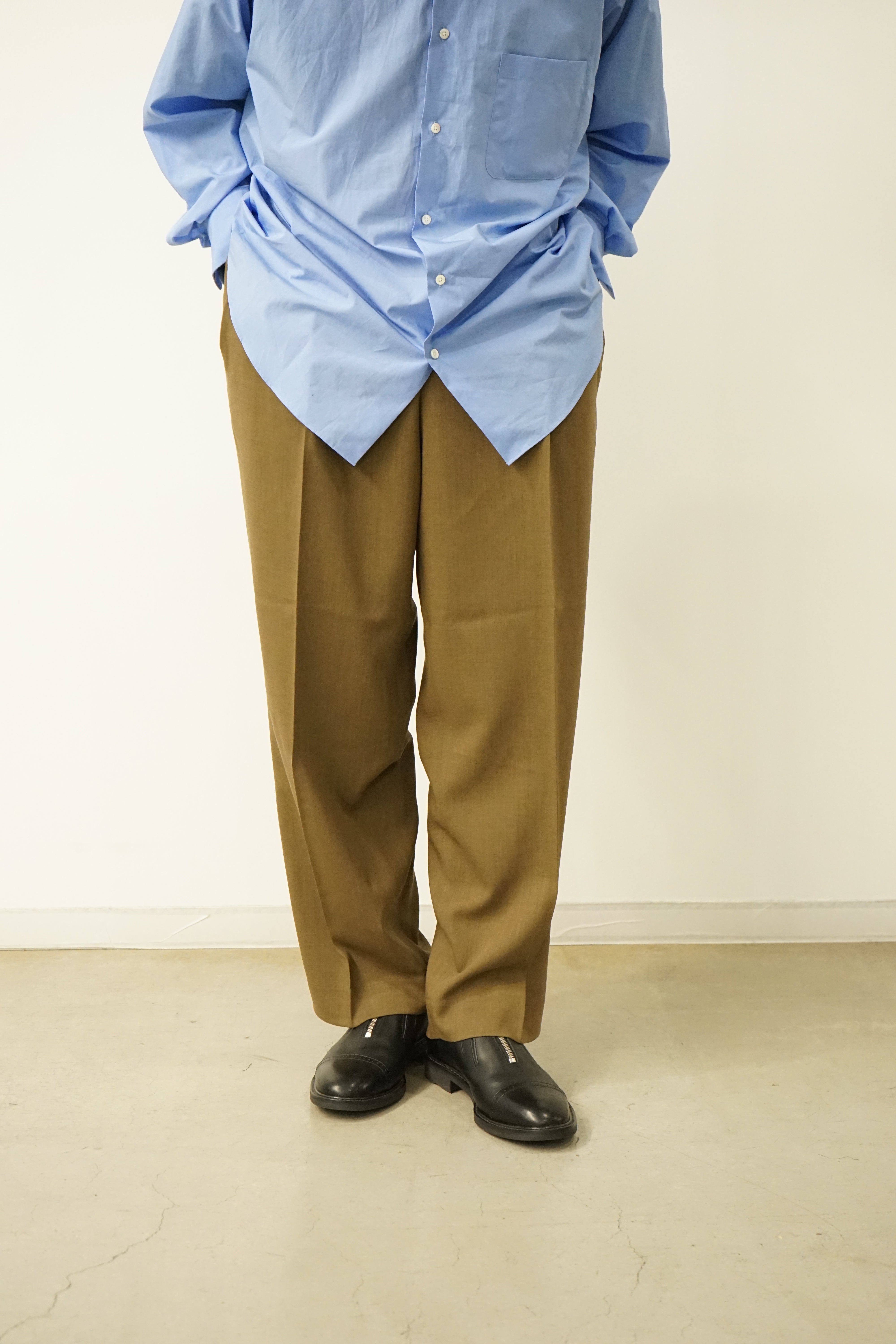 ORGANIC WOOL LIGHT SERGE DOUBLE PLEATED TROUSERS
