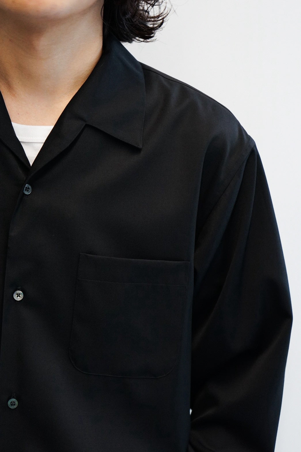 ORGANIC WOOL 2/80 GABARDINE ITALIAN OPEN COLLAR SHIRT