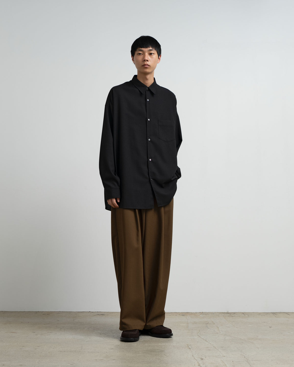 Wool Hopsack L/S Oversized Regular Collar Shirt