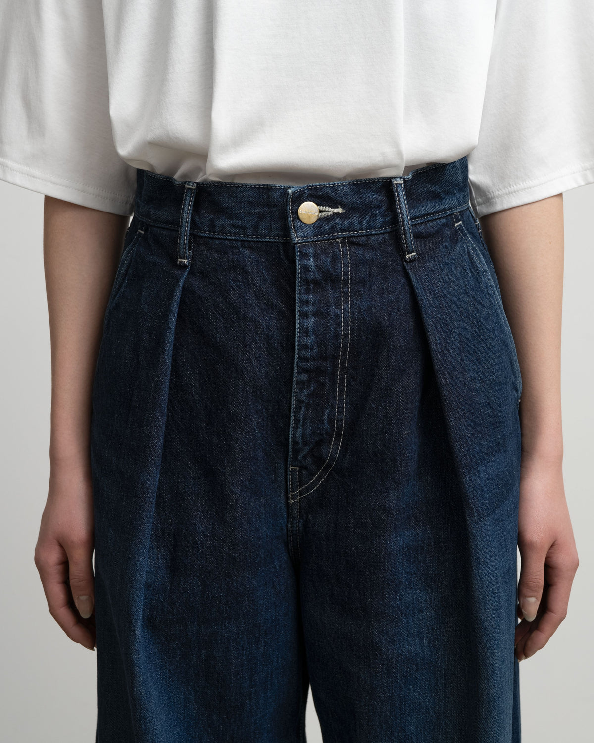 Selvage Denim Two Tuck Wide Pants-DARK FADE-