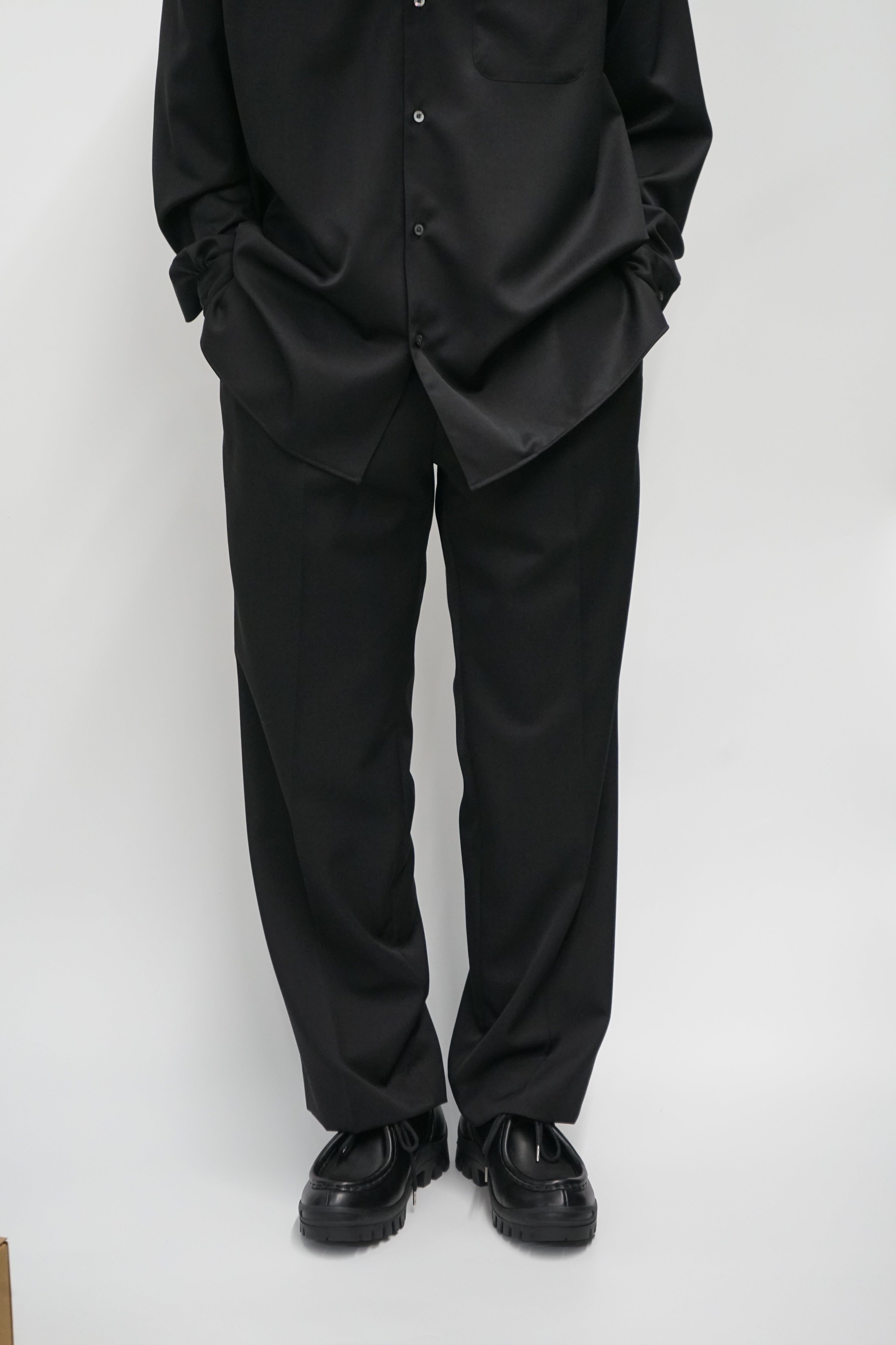 ORGANIC WOOL 2/80 GABARDINE DOUBLE PLEATED STRAIGHT TROUSERS