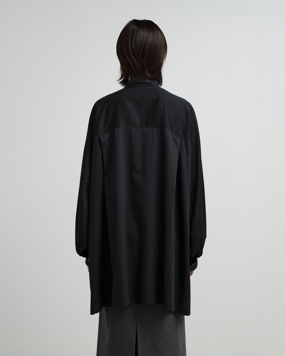 Silicon Poplin Deep Slit Band Collar Shirt