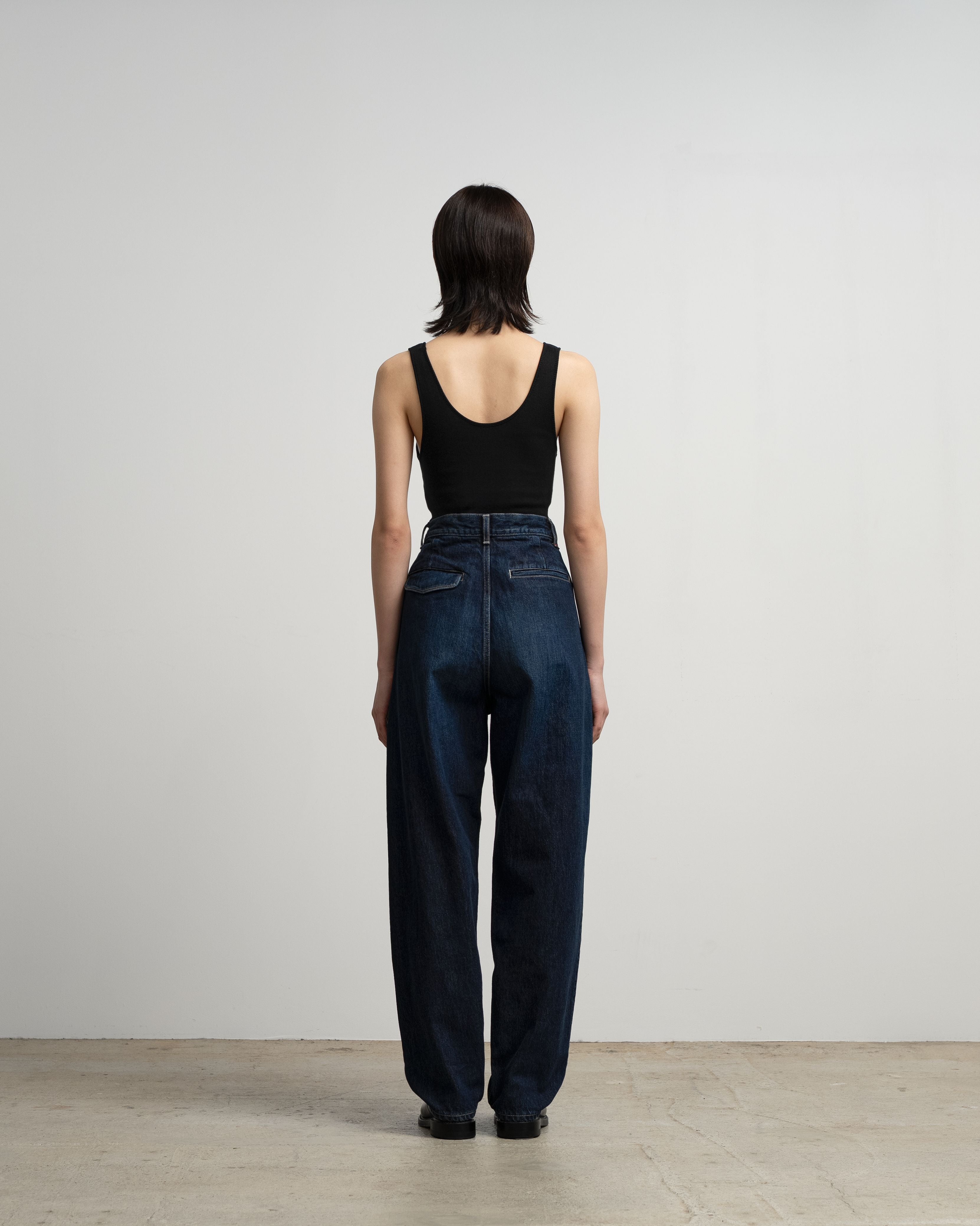 Selvage Denim Two Tuck Tapered Pants -DARK FADE-