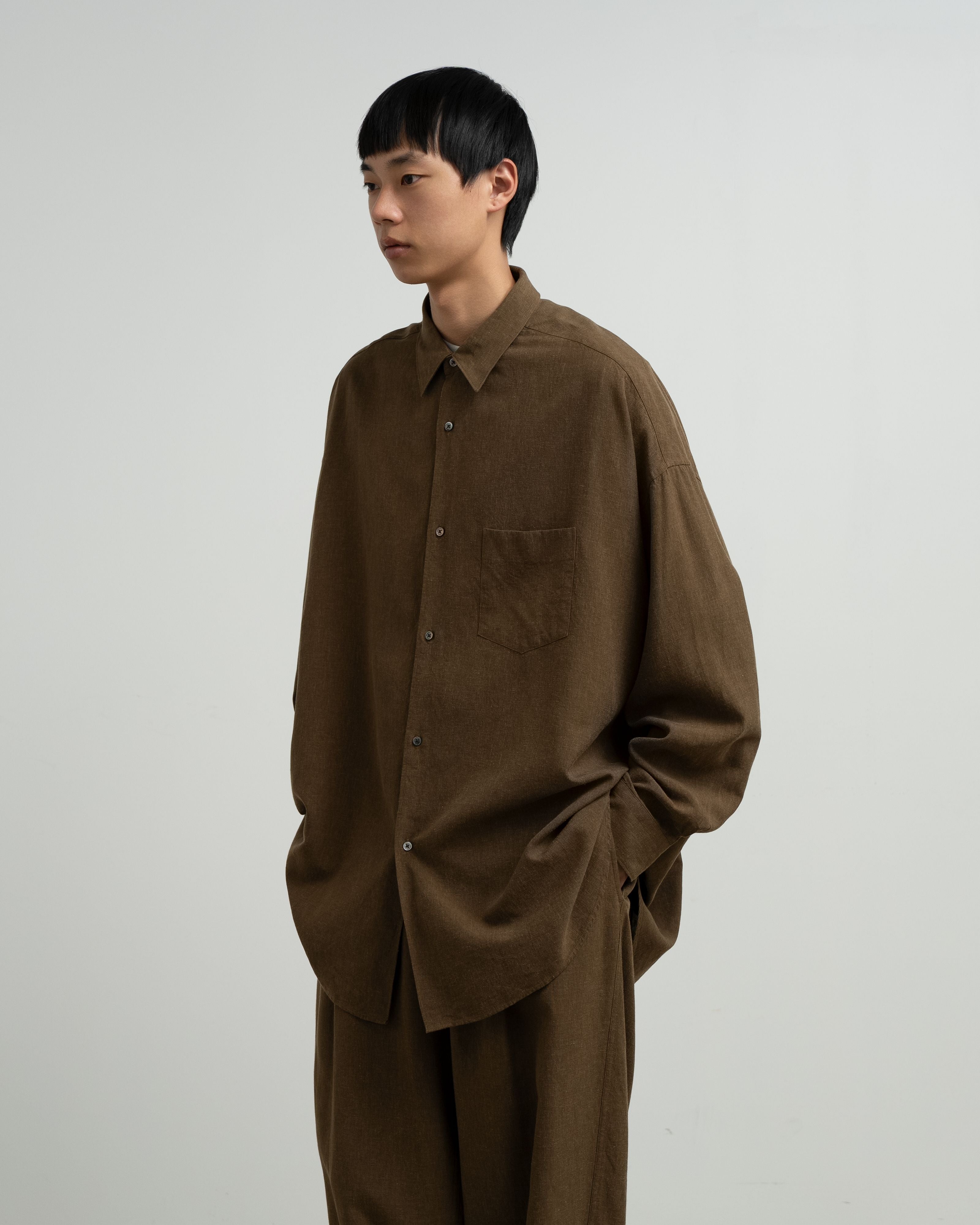 Linen Cupro L/S Oversized Regular Collar Shirt