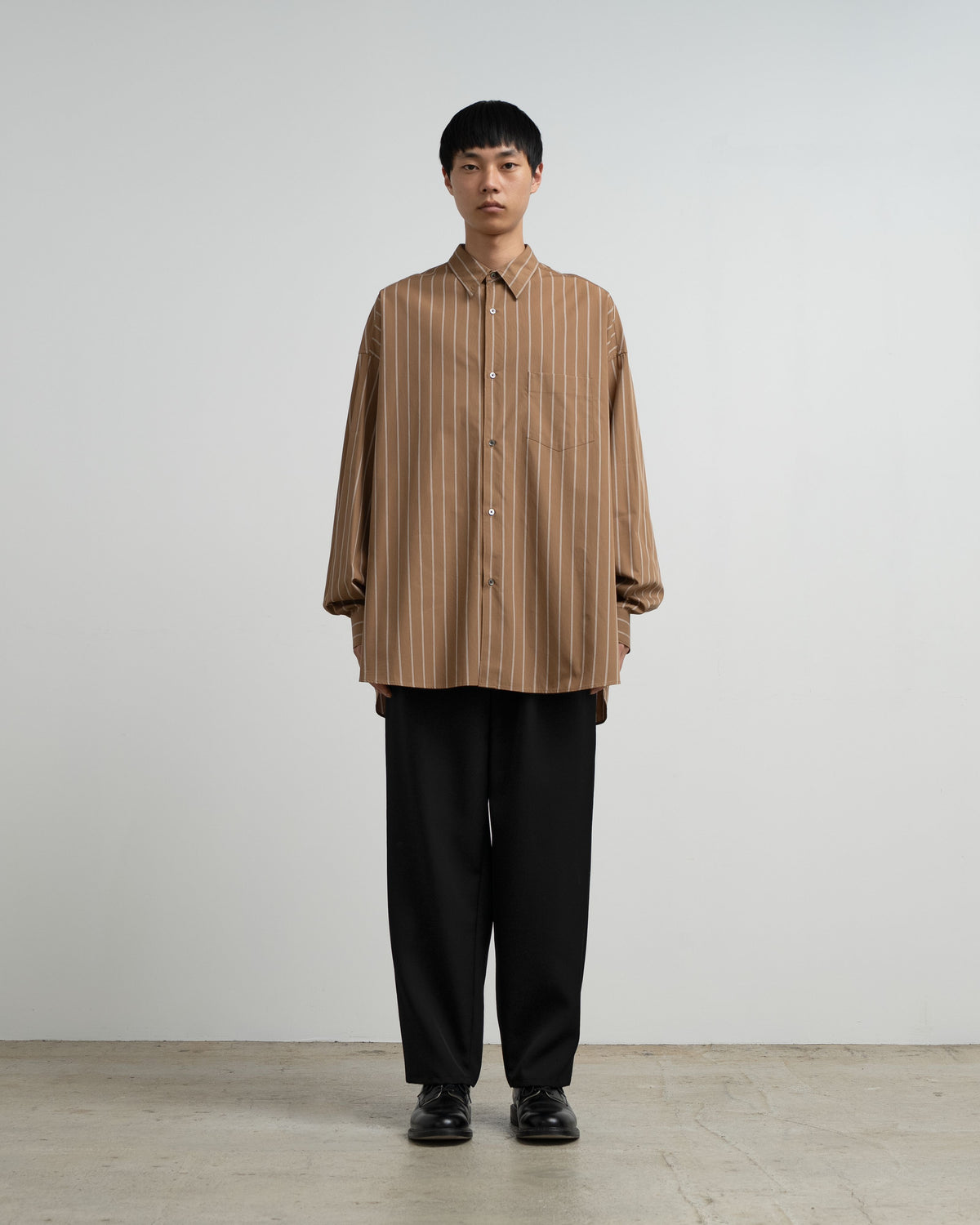 SIDOGRAS Brown Stripe L/S Oversized Regular Collar Shirt