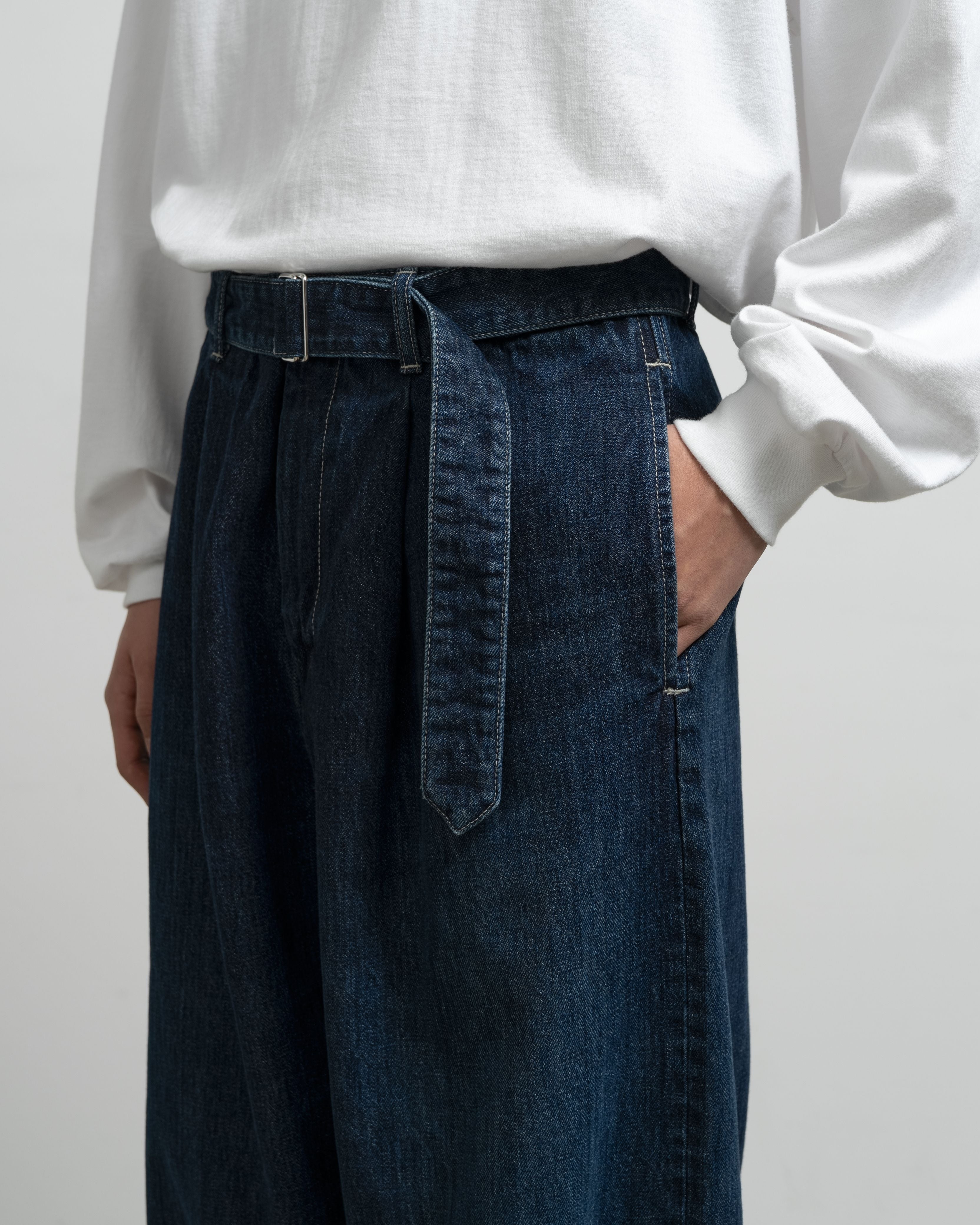 Selvage Denim Belted Pants -DARK FADE-