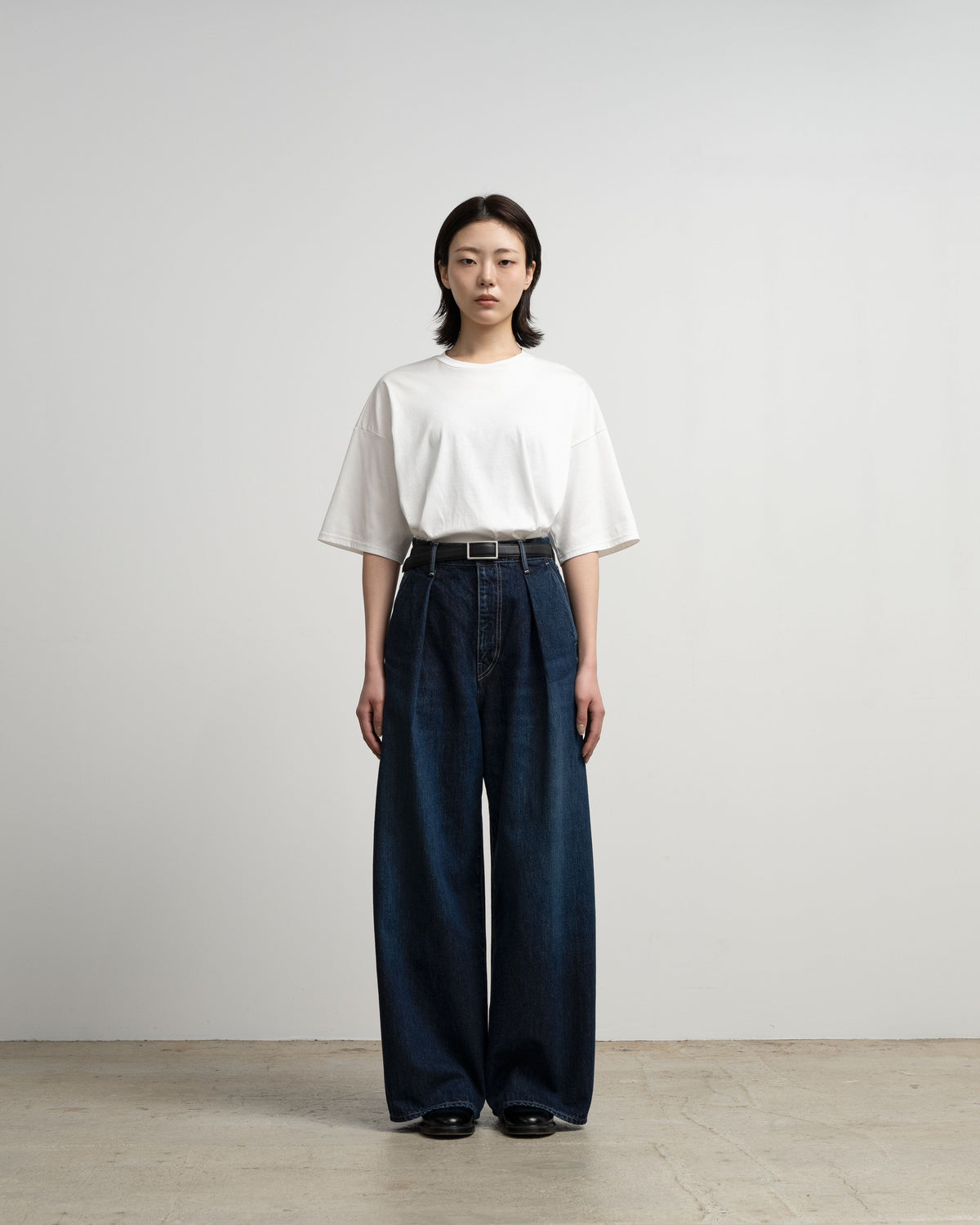 Selvage Denim Two Tuck Wide Pants-DARK FADE-
