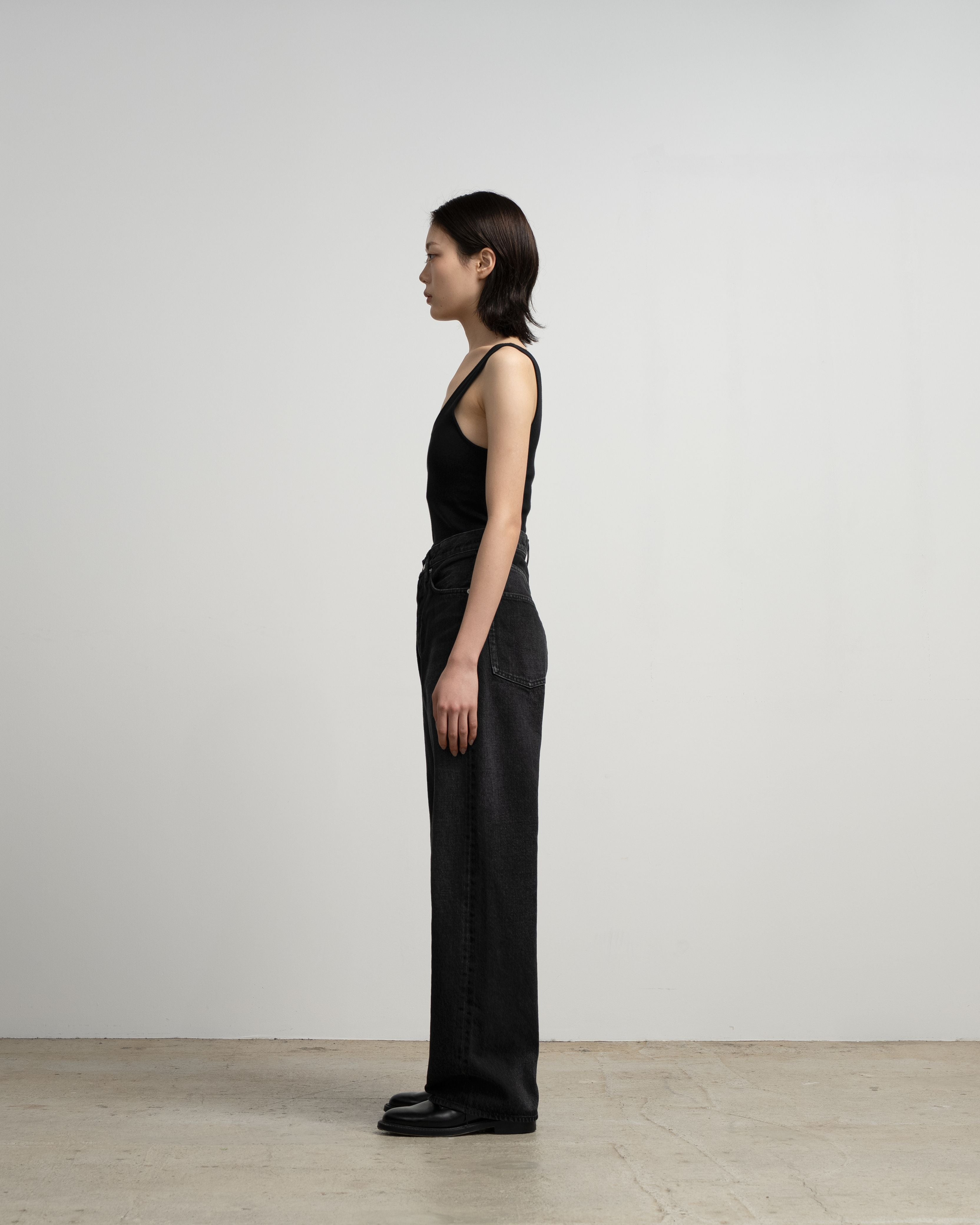 Selvage Denim Five Pocket Wide Straight Pants -DARK FADE-
