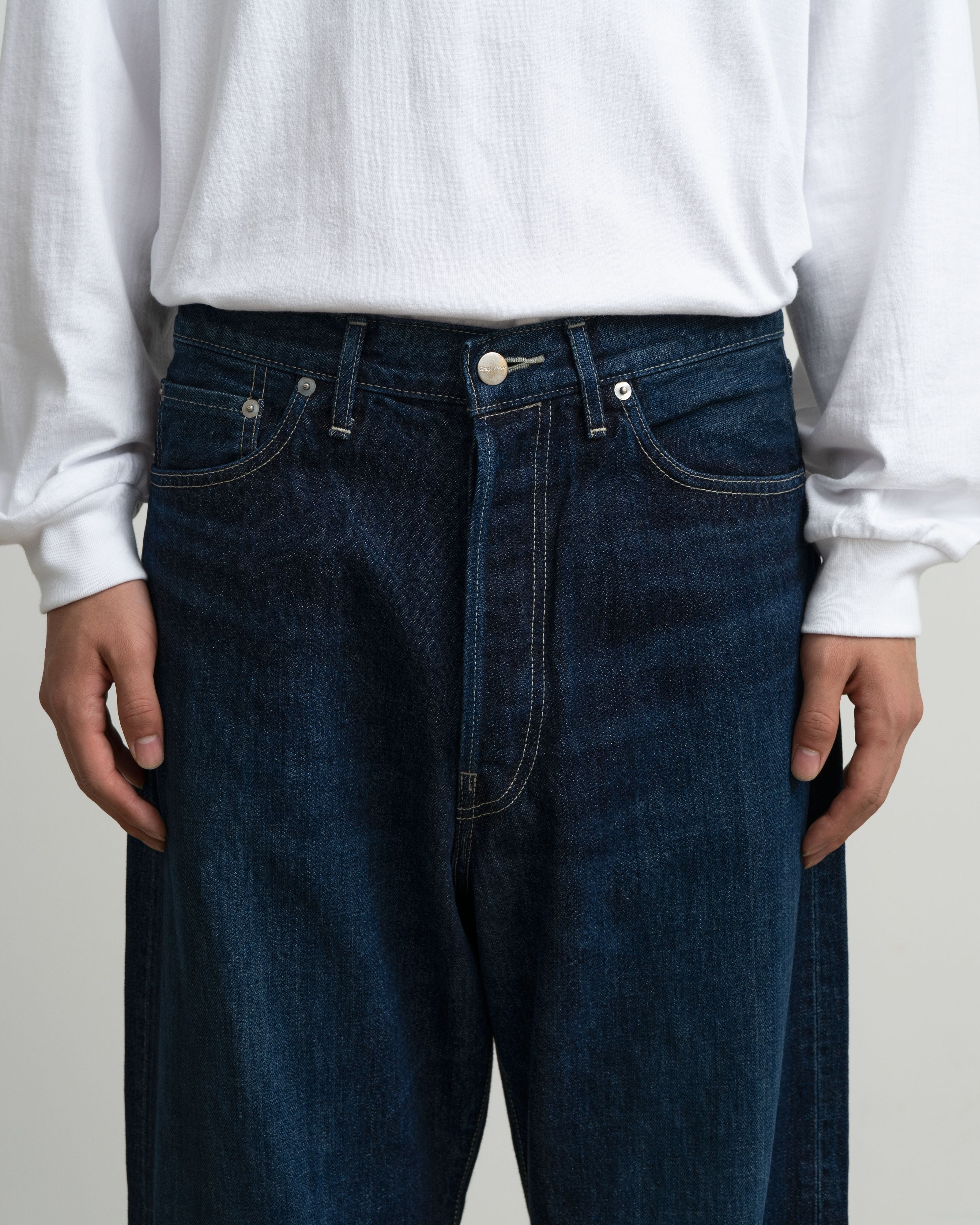 Selvage Denim Five Pocket Wide Straight Pants -DARK FADE-