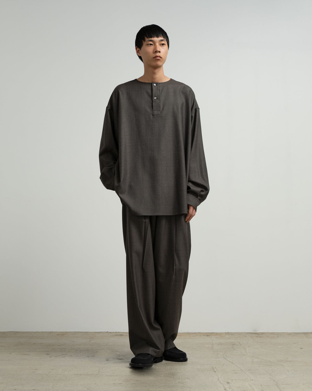 Melange Matt Worsted Collarless Shirt