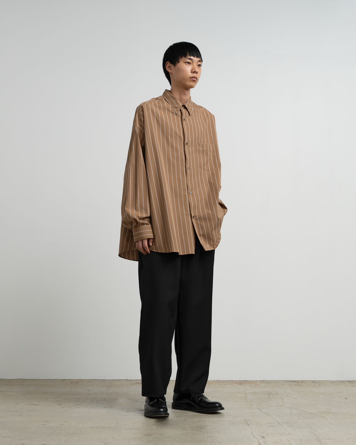 SIDOGRAS Brown Stripe L/S Oversized Regular Collar Shirt