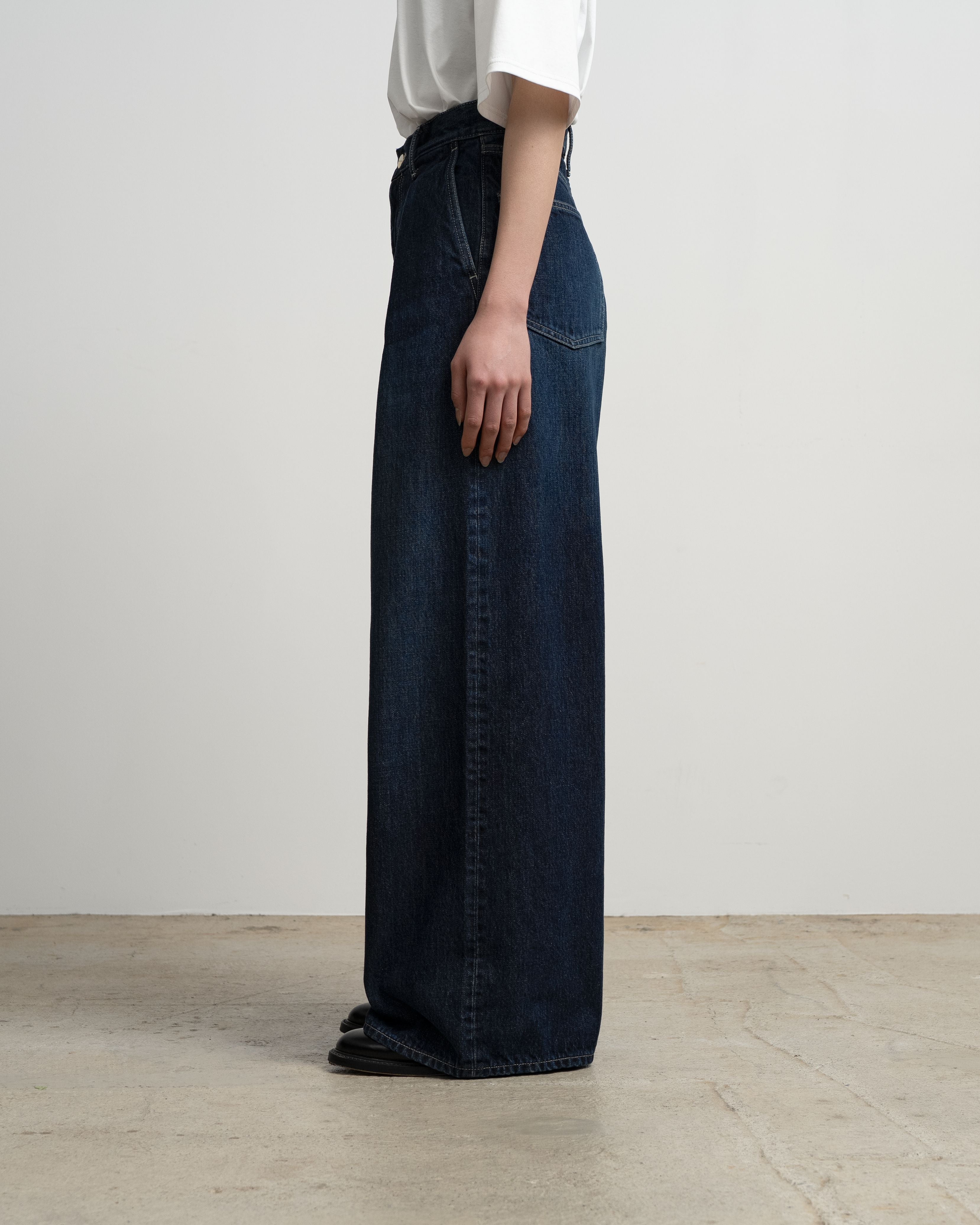 Selvage Denim Two Tuck Wide Pants-DARK FADE-